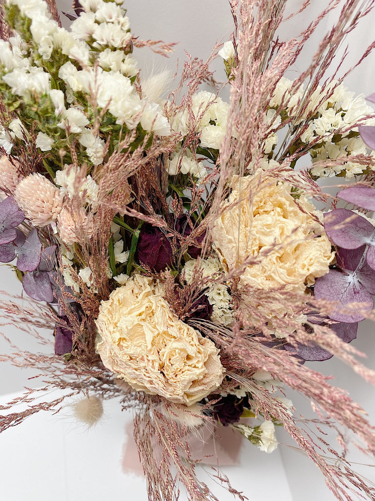 Dusty Pink Wedding Bouquet, Fluffy, Peonies, Dried Flowers, Bridal, Preserved, Bunny Tails, Floral, Summer, Purple, Roses, Cute, Ribbon