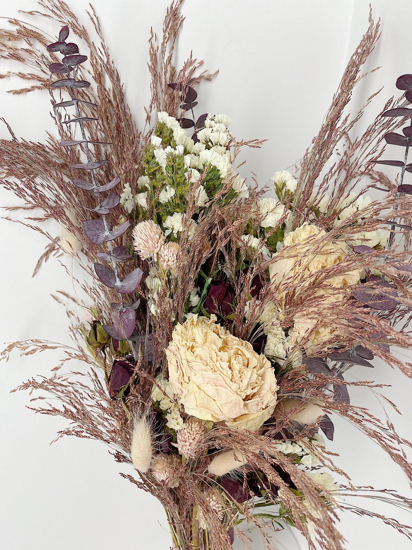 Dusty Pink Wedding Bouquet, Fluffy, Peonies, Dried Flowers, Bridal, Preserved, Bunny Tails, Floral, Summer, Purple, Roses, Cute, Ribbon