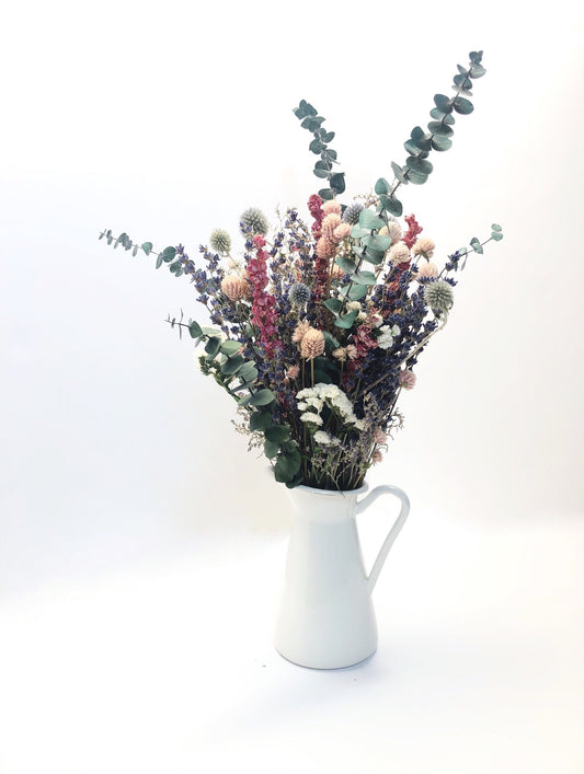 Pink Bouquet with vase, Natural Flowers, Dried, Safflowers, Beige Centerpiece, Wedding, Floral, Colorful, mothers day gift, green