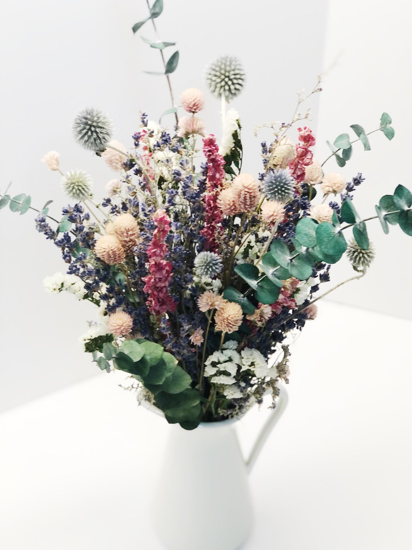 Pink Bouquet with vase, Natural Flowers, Dried, Safflowers, Beige Centerpiece, Wedding, Floral, Colorful, mothers day gift, green