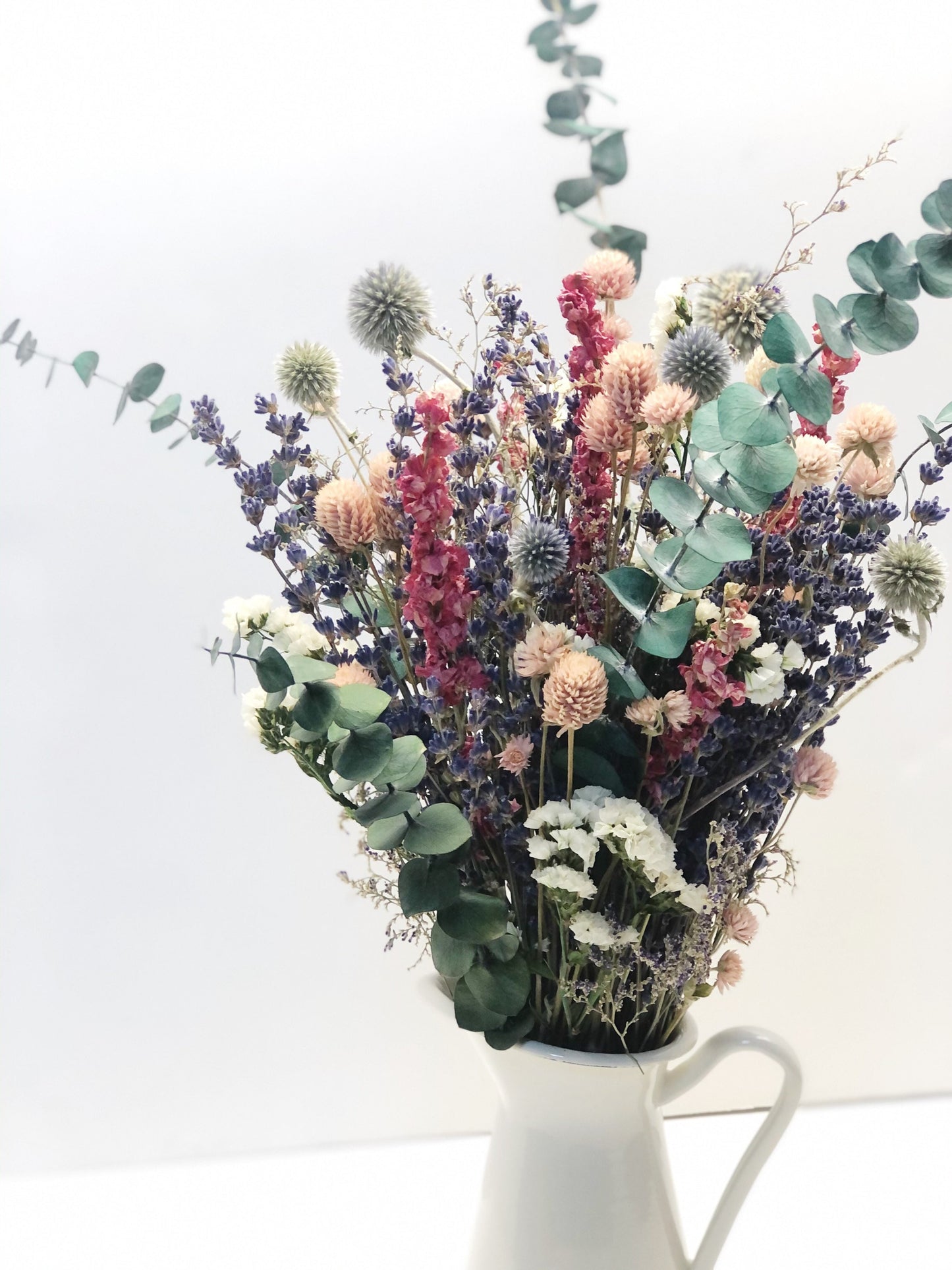 Pink Bouquet with vase, Natural Flowers, Dried, Safflowers, Beige Centerpiece, Wedding, Floral, Colorful, mothers day gift, green