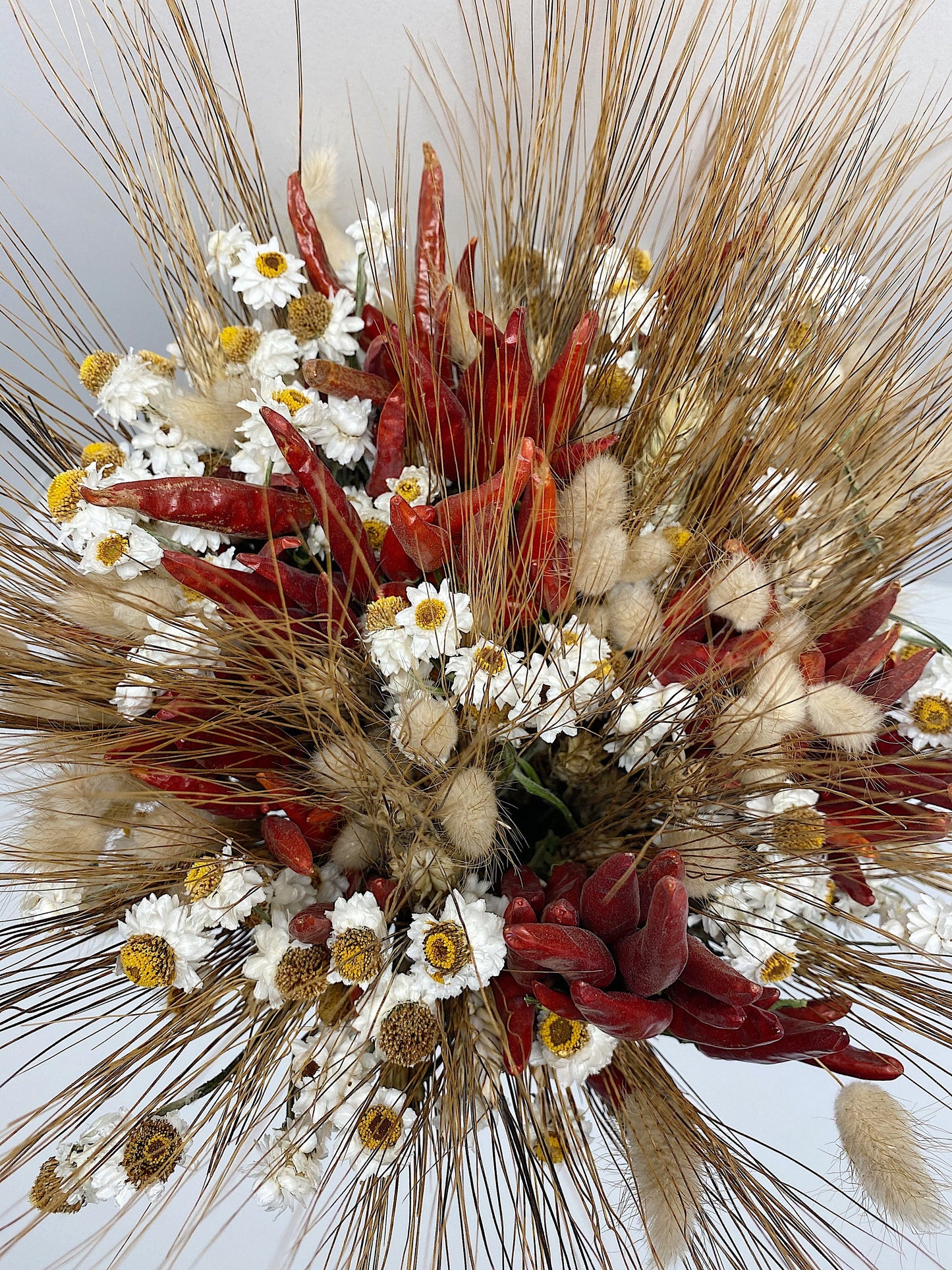 Fall Bouquet, Chili Peppers, Dried Flowers, Bunny Tails, Bridal, Red, Ammobium, Country, Preserved Flowers, Wheat