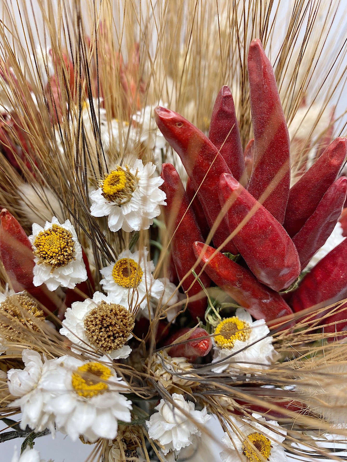 Fall Bouquet, Chili Peppers, Dried Flowers, Bunny Tails, Bridal, Red, Ammobium, Country, Preserved Flowers, Wheat