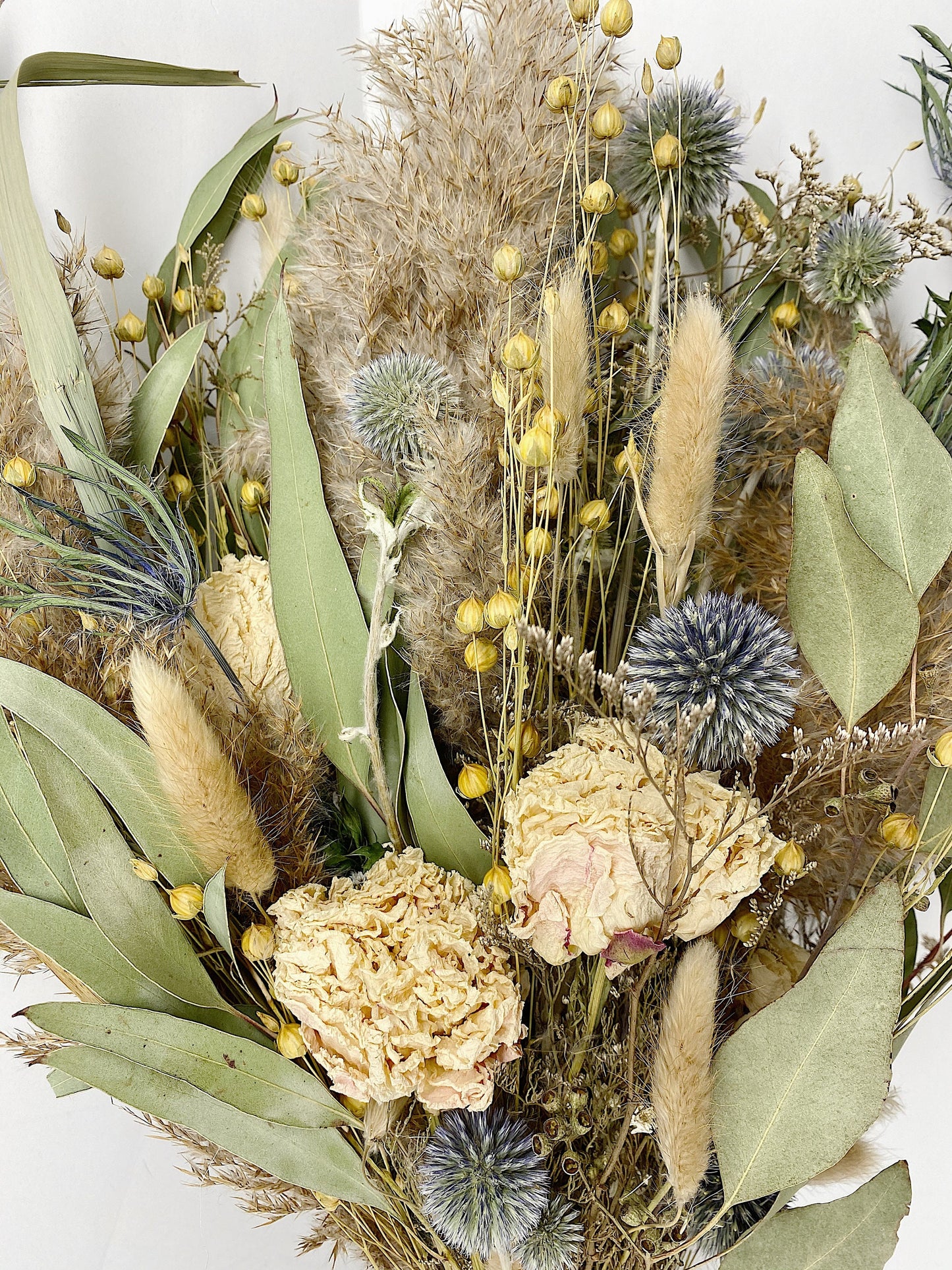 Wedding Bouquet, Pampas Grass, Dried Flowers, Summer, Bridal, Floral, Preserved Flowers, Peonies, Fairy, Blue, Natural, Flax, Greenery