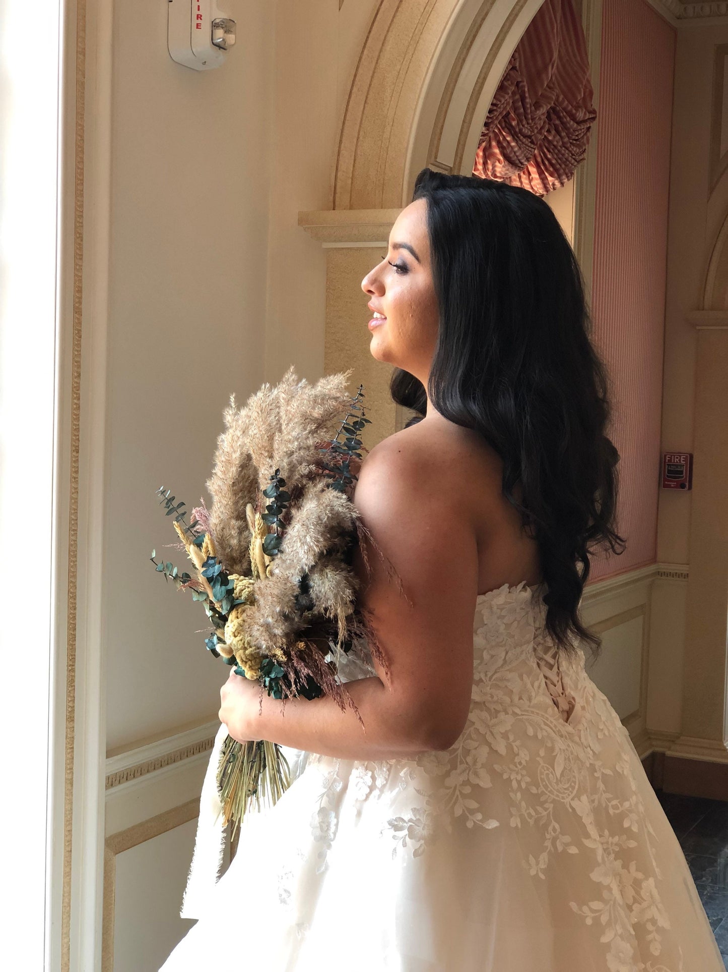 Boho Pampas Grass Wedding Bouquet, Cream, Summer, Beige Preserved Flowers, Coxcomb, Pink, Ribbon, Eucalyptus, Dried, Natural, Bunny Tails