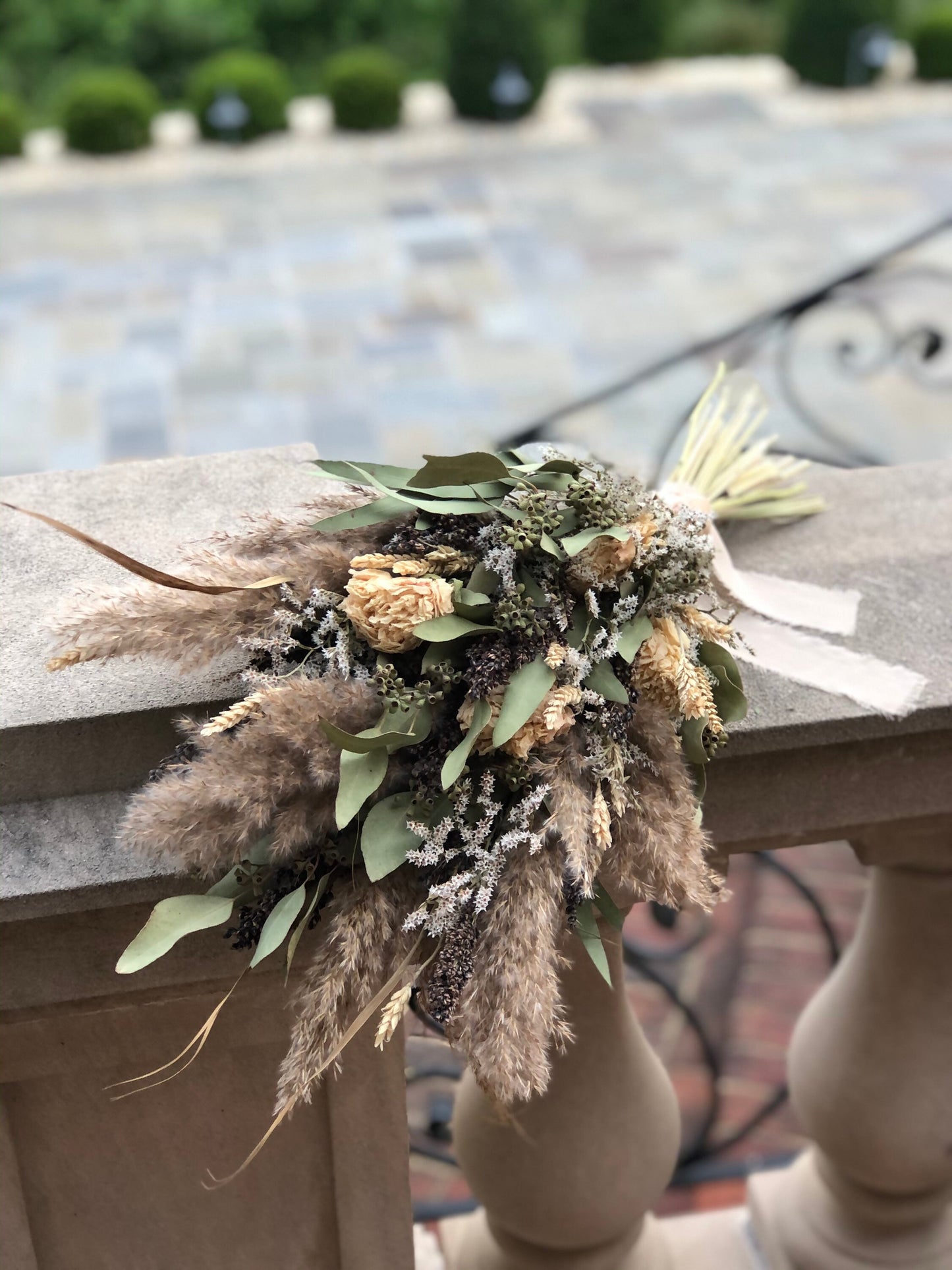 Off White Wedding Bouquet, Peonies, Floral, Beige, Bridal, Summer, Pampas Grass, Ribbon, Wheat, Cream and Green, Neutral, Dried