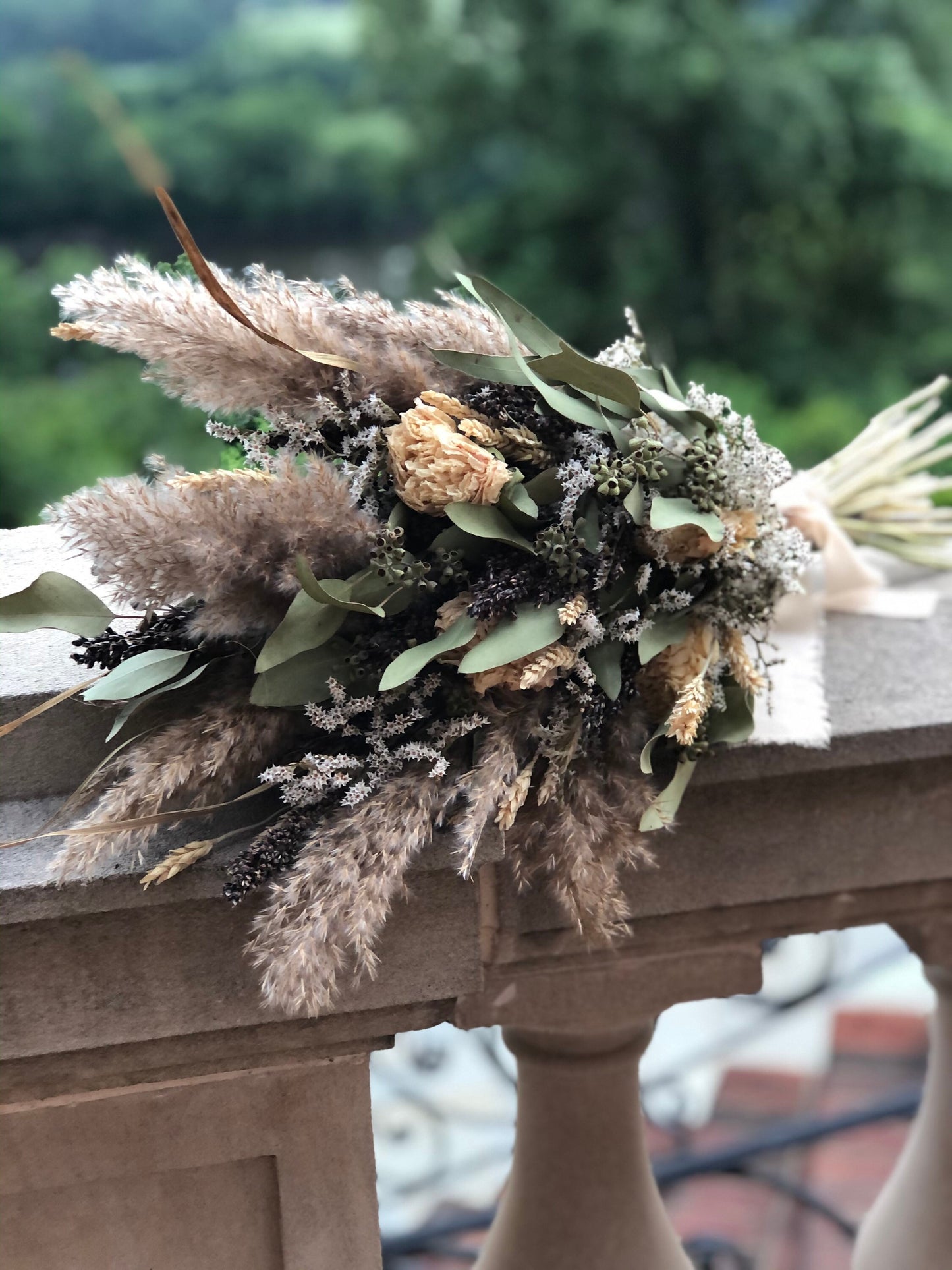 Off White Wedding Bouquet, Peonies, Floral, Beige, Bridal, Summer, Pampas Grass, Ribbon, Wheat, Cream and Green, Neutral, Dried