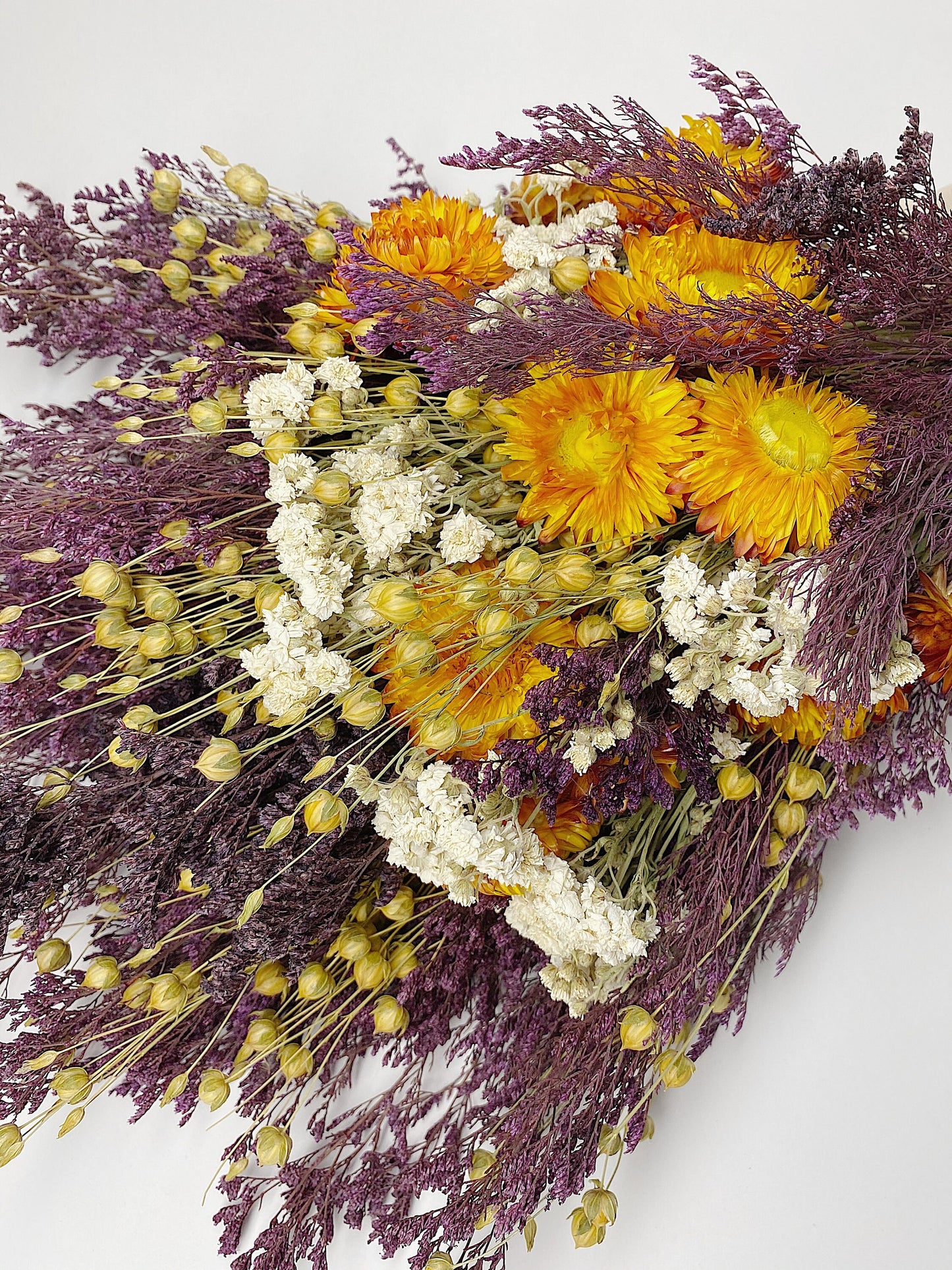 Floral Bouquet, Wedding, Purple and Orange, Dried Flowers, Bridal, Caspia, House Decor, Preserved Flowers, Straw Flowers, Fall