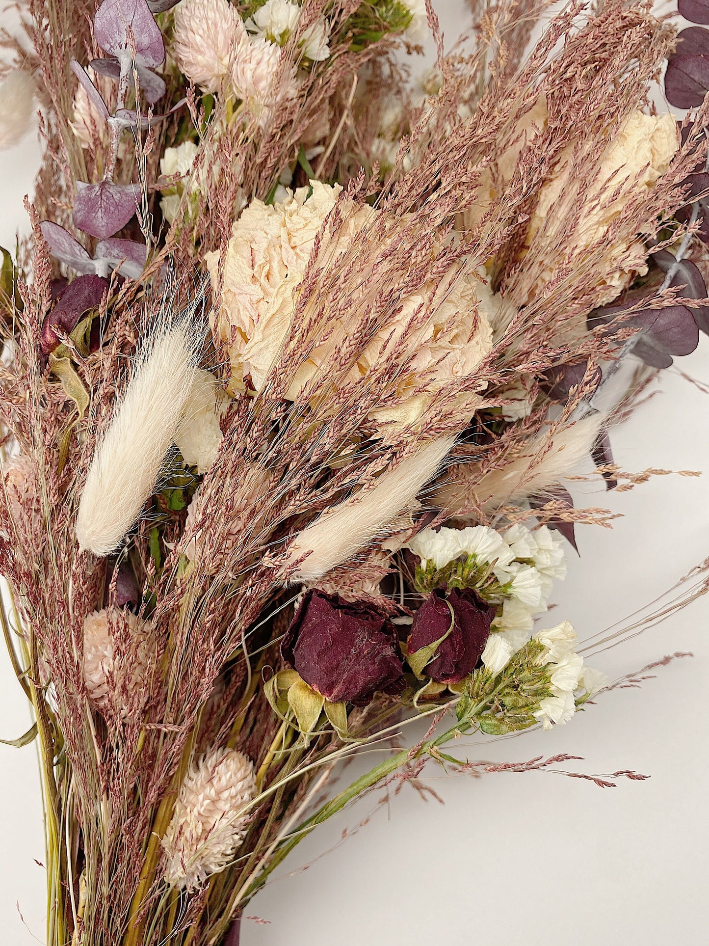 Dusty Pink Wedding Bouquet, Fluffy, Peonies, Dried Flowers, Bridal, Preserved, Bunny Tails, Floral, Summer, Purple, Roses, Cute, Ribbon