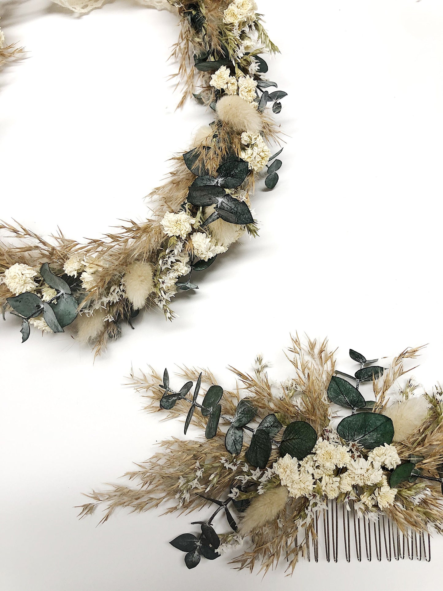 Head Wreath, Hair Comb, Natural Flowers, Head Decoration, Dried Flowers, Neutral, Cute, Bridal, Flower Girl, Photoshoot, Centerpiece, Cream