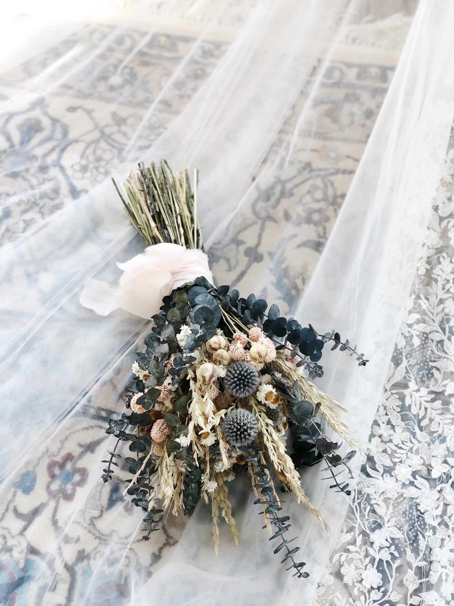 Pink Summer Bouquet, Blue Wedding Bouquet, Floral, Globe Thistle, Eucalyptus, Cute, Bridal, Nigella, Preserved Flowers, Spring, Dried, Nude