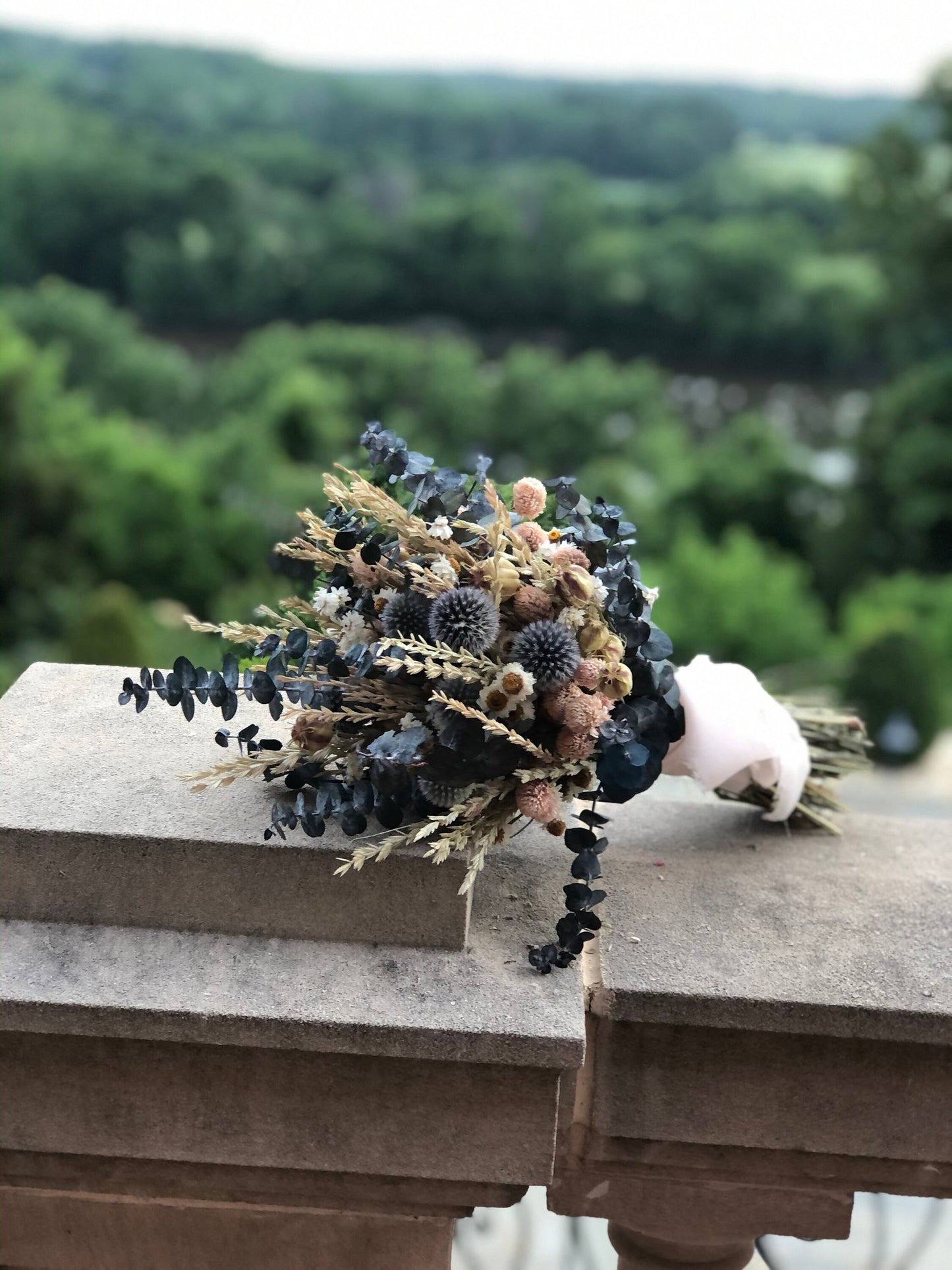 Pink Summer Bouquet, Blue Wedding Bouquet, Floral, Globe Thistle, Eucalyptus, Cute, Bridal, Nigella, Preserved Flowers, Spring, Dried, Nude