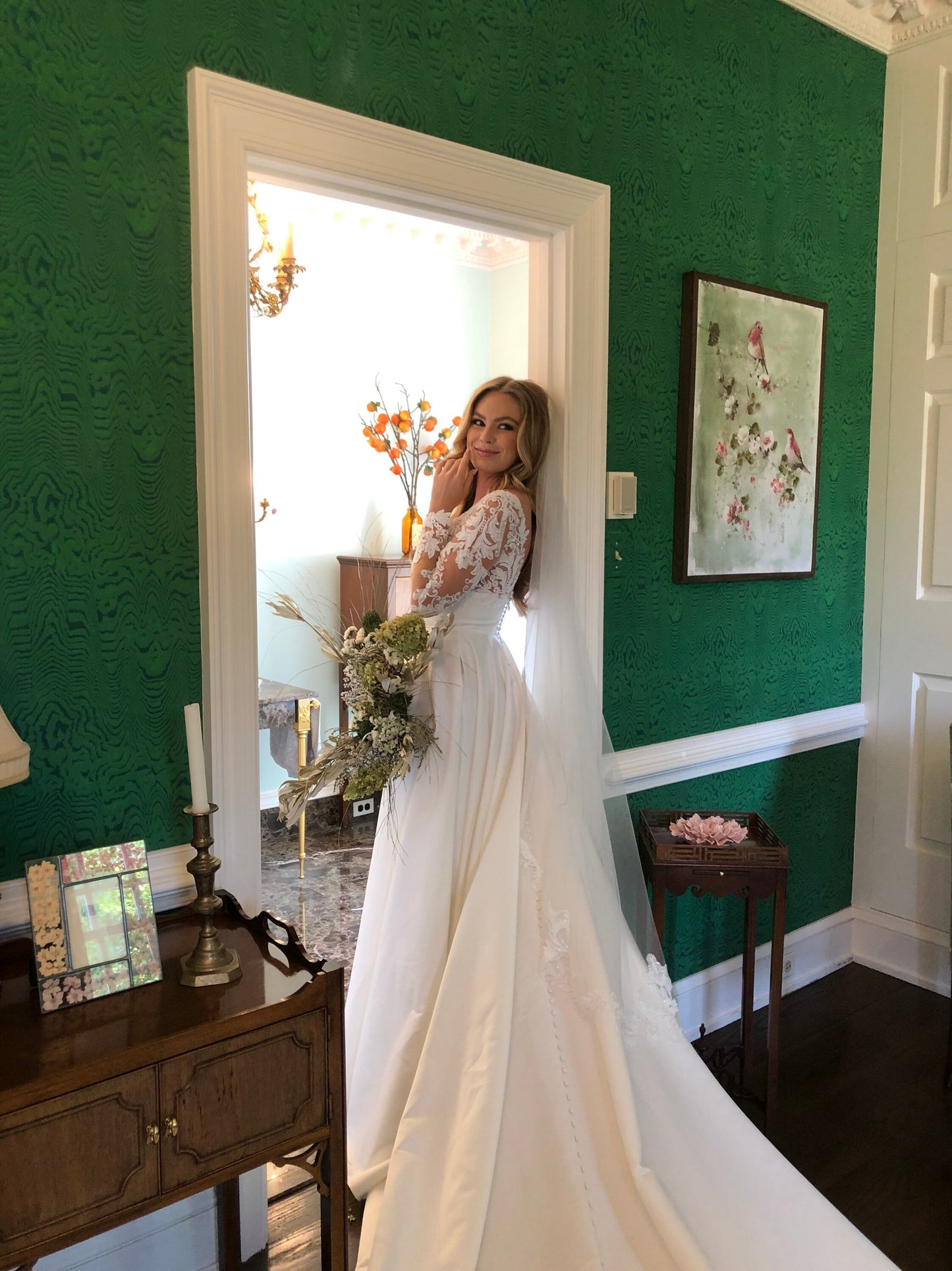 Wedding Bouquet, Green and White, Summer Bouquet, Hydrangeas, Bridal, Floral, Preserved Flowers, German Statice, Neutral, Ribbon, Decor