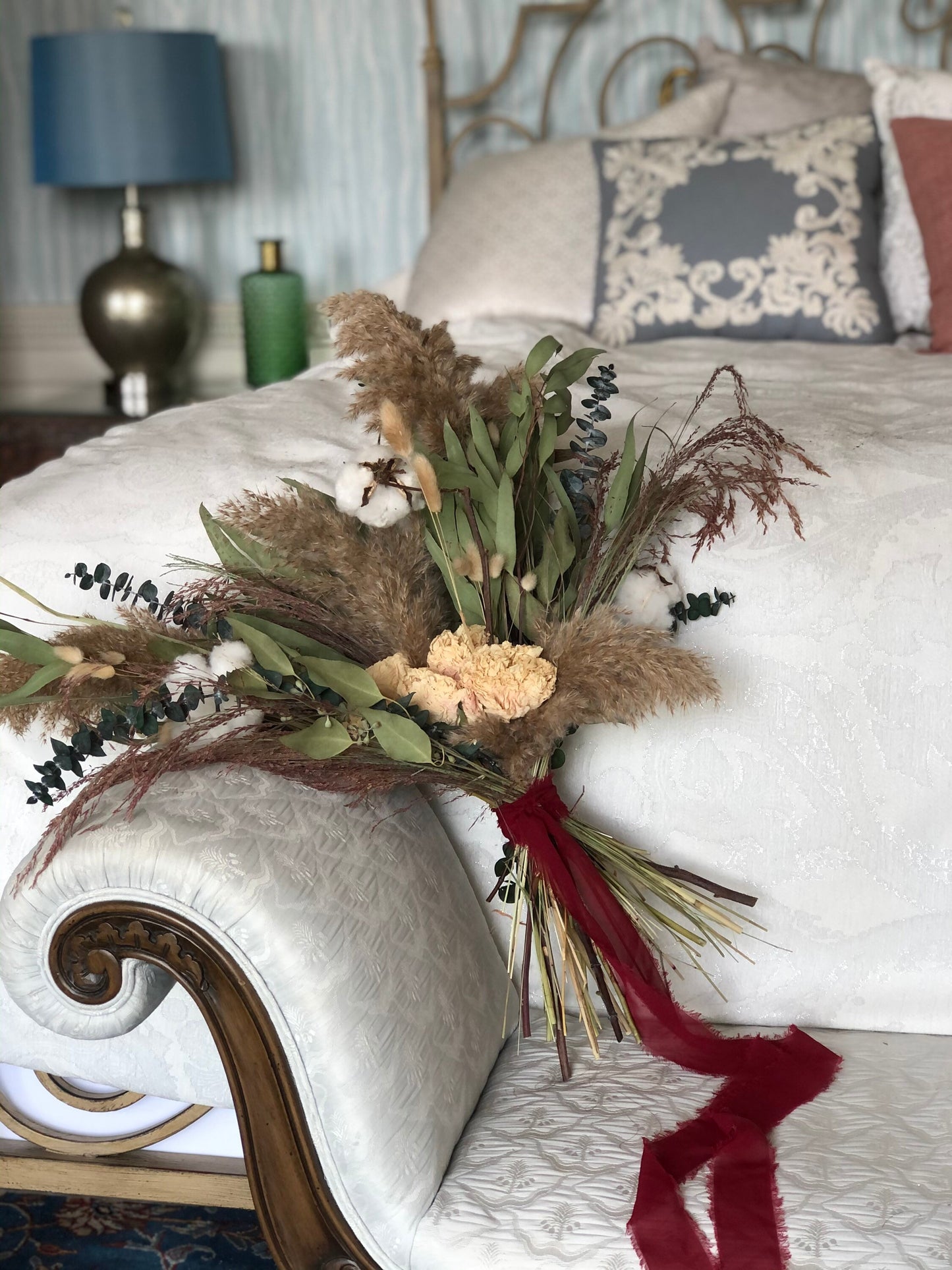 Extra Large Wedding Bouquet, Green White Bridal, Cotton, Peonies, Preserved Flowers, Dried Flowers, Pampas Grass, Modern, Decor, Bunny Tails