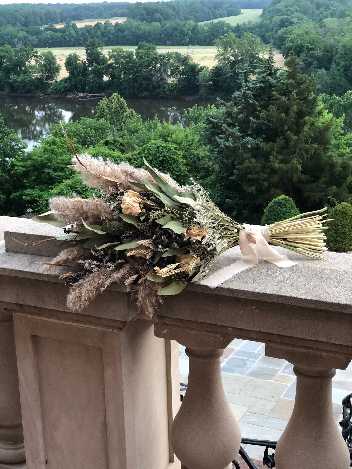 Off White Wedding Bouquet, Peonies, Floral, Beige, Bridal, Summer, Pampas Grass, Ribbon, Wheat, Cream and Green, Neutral, Dried