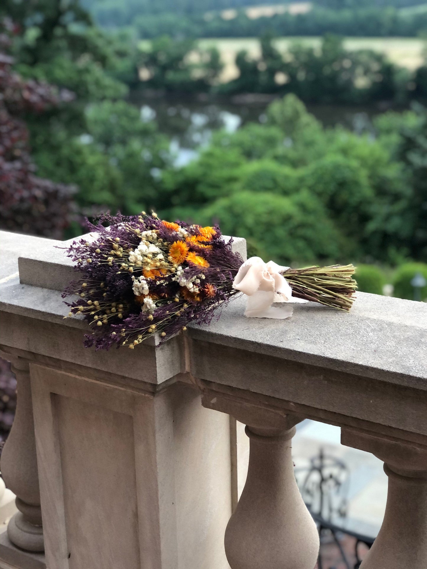 Floral Bouquet, Wedding, Purple and Orange, Dried Flowers, Bridal, Caspia, House Decor, Preserved Flowers, Straw Flowers, Fall