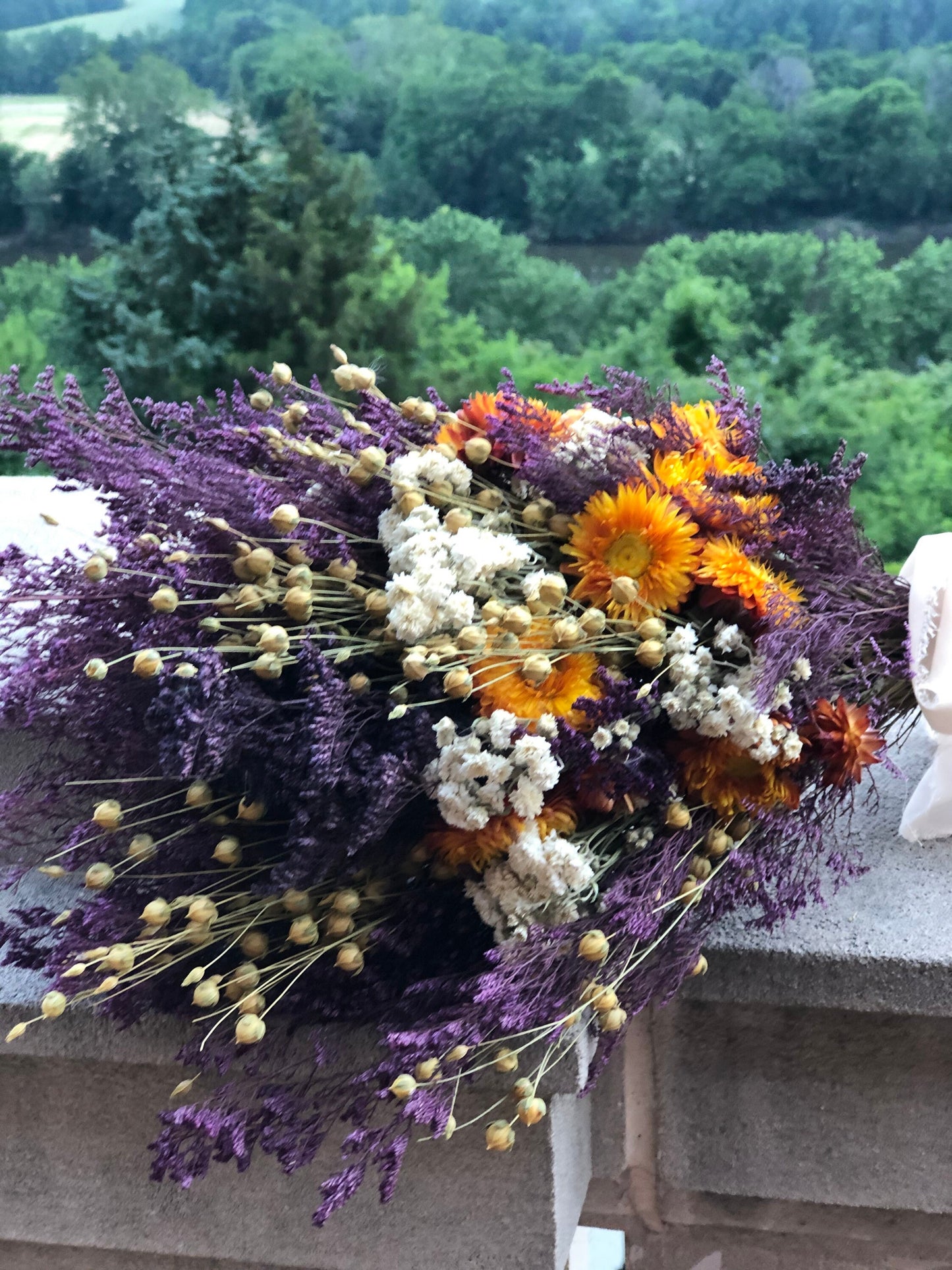 Floral Bouquet, Wedding, Purple and Orange, Dried Flowers, Bridal, Caspia, House Decor, Preserved Flowers, Straw Flowers, Fall