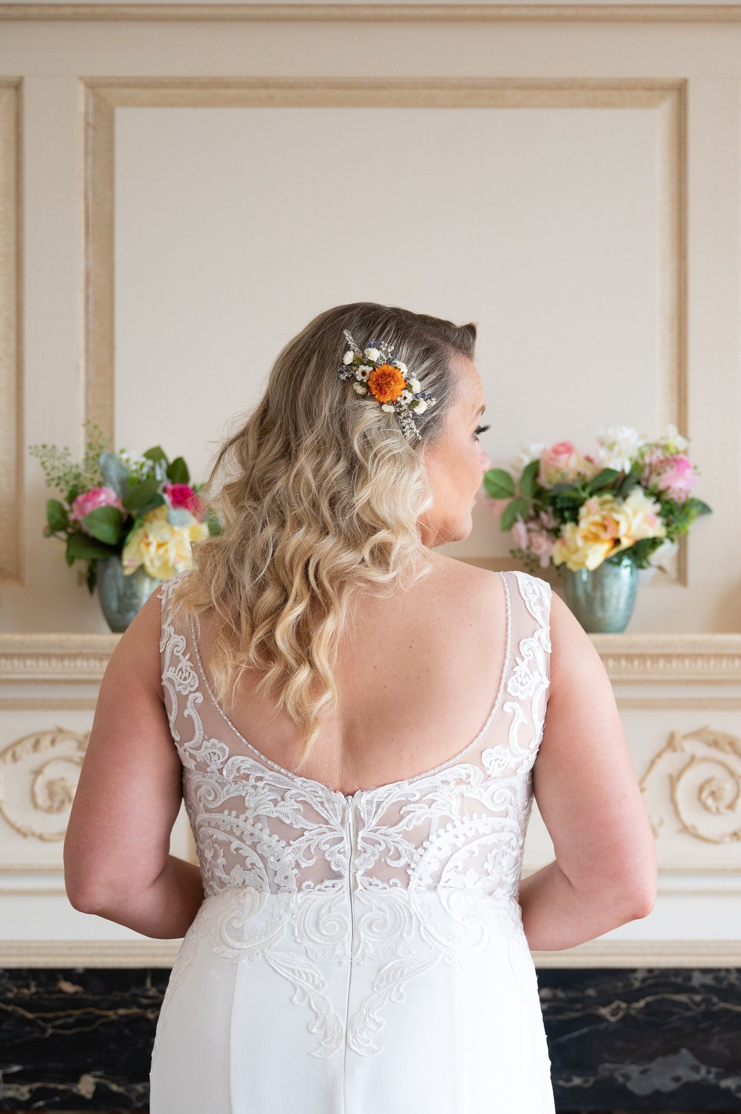 Hair Comb, Dried Flowers, Preserved Flowers, Floral Comb, Hair Clip, Hair Accessories, Wedding Accessory, Simple, Orange, Corsage, Prom