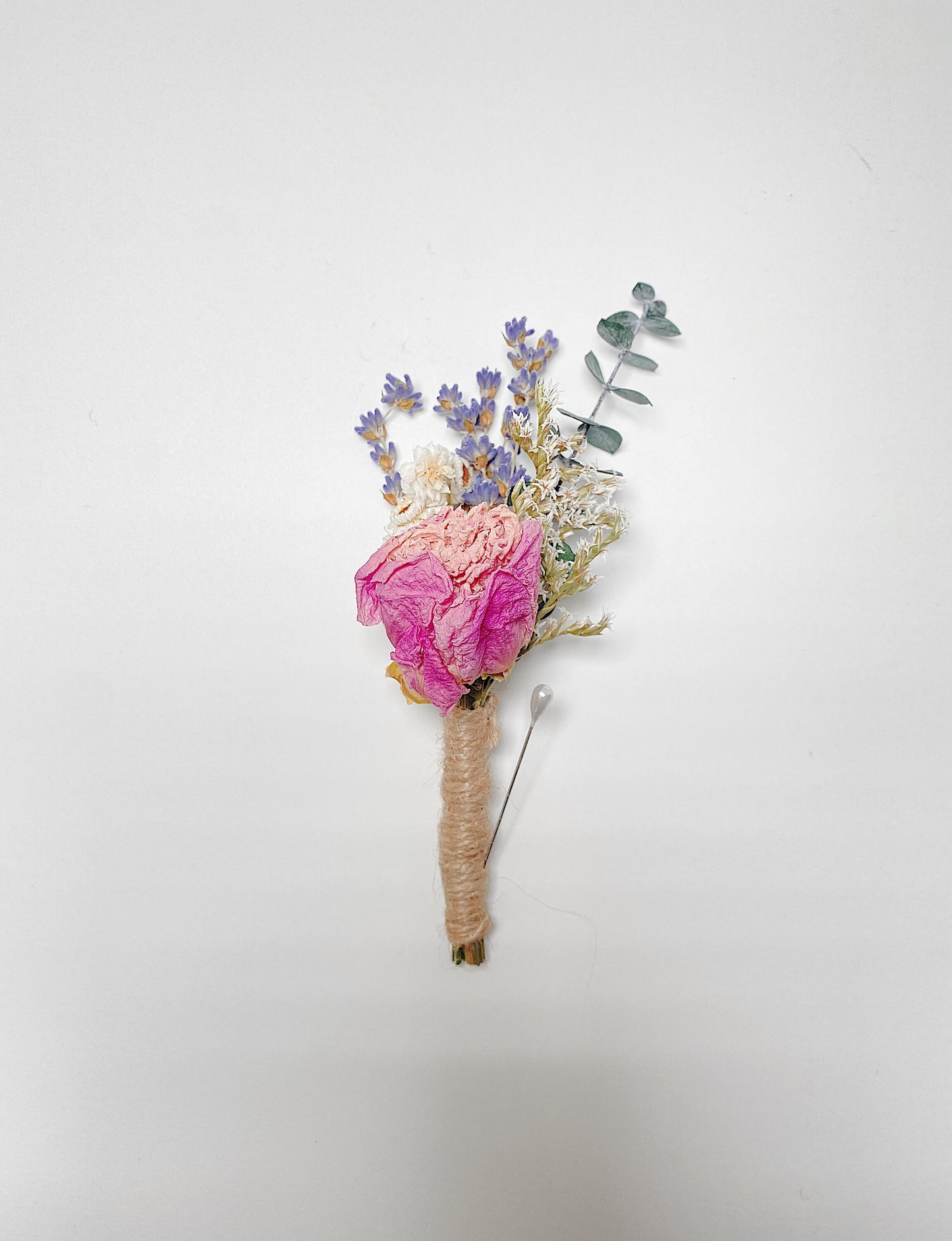 Wedding bouquets, Peonies, Globe Thistles, Eucalyptus, German Status Pink Peony Blue White Preserved Dried lavender bridal bouquet