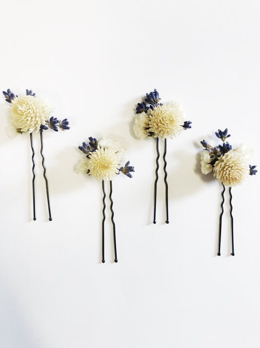 Purple White Hair Pins, Cream, Lavender, Blue, Dried Floral, Wedding Flowers, Preserved, Head Wreath, Hair Comb, Boutonniere, Hair Clips