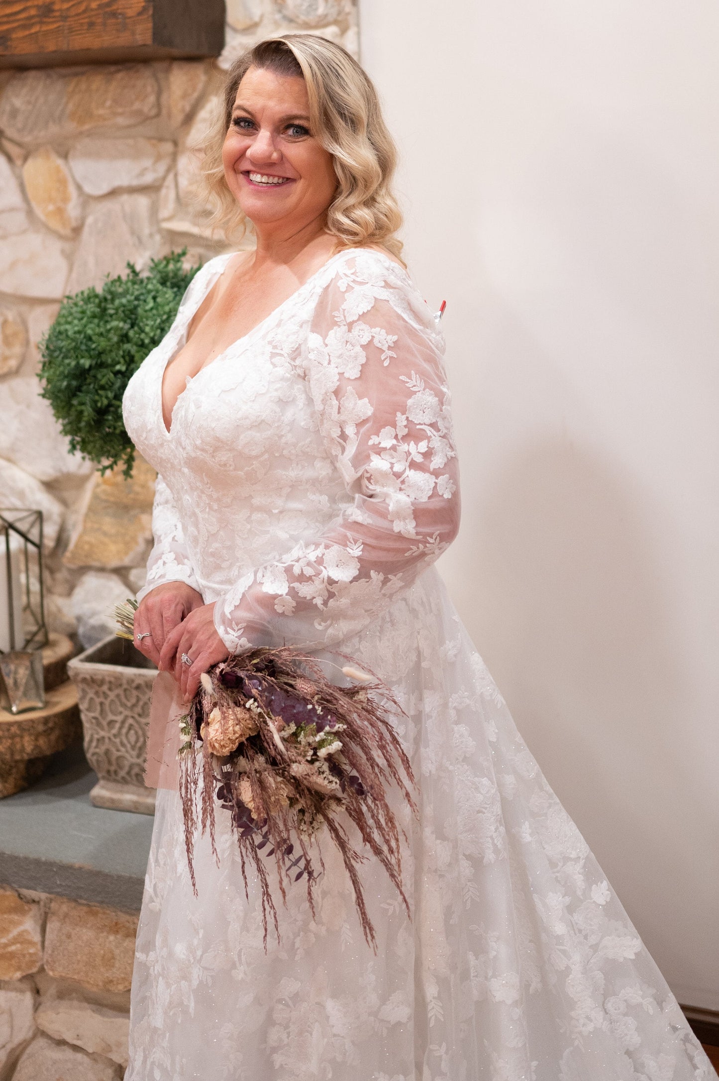 Dusty Pink Wedding Bouquet, Fluffy, Peonies, Dried Flowers, Bridal, Preserved, Bunny Tails, Floral, Summer, Purple, Roses, Cute, Ribbon
