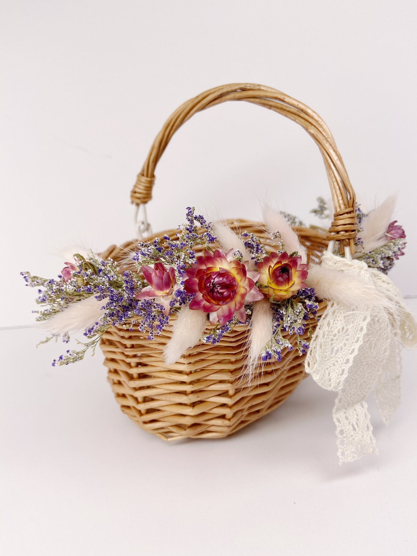 Flower Girl Basket, Wedding Basket, Wooden, Rose Petals, Dried Flowers, Preserved, Aisle Runner, Decorated Basket, Details, Floral, Bridal