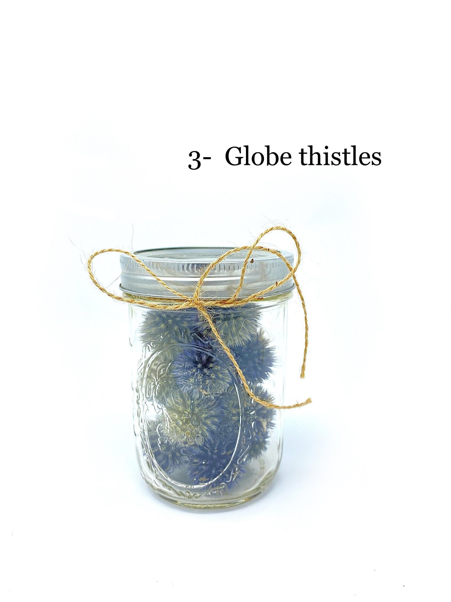 Mason Jars Filled With Dried Flowers, Preserved Floral, Home Decor, Gifts, Globe Amaranth, Pink Blue Red Flowers, Wheat, Peppers