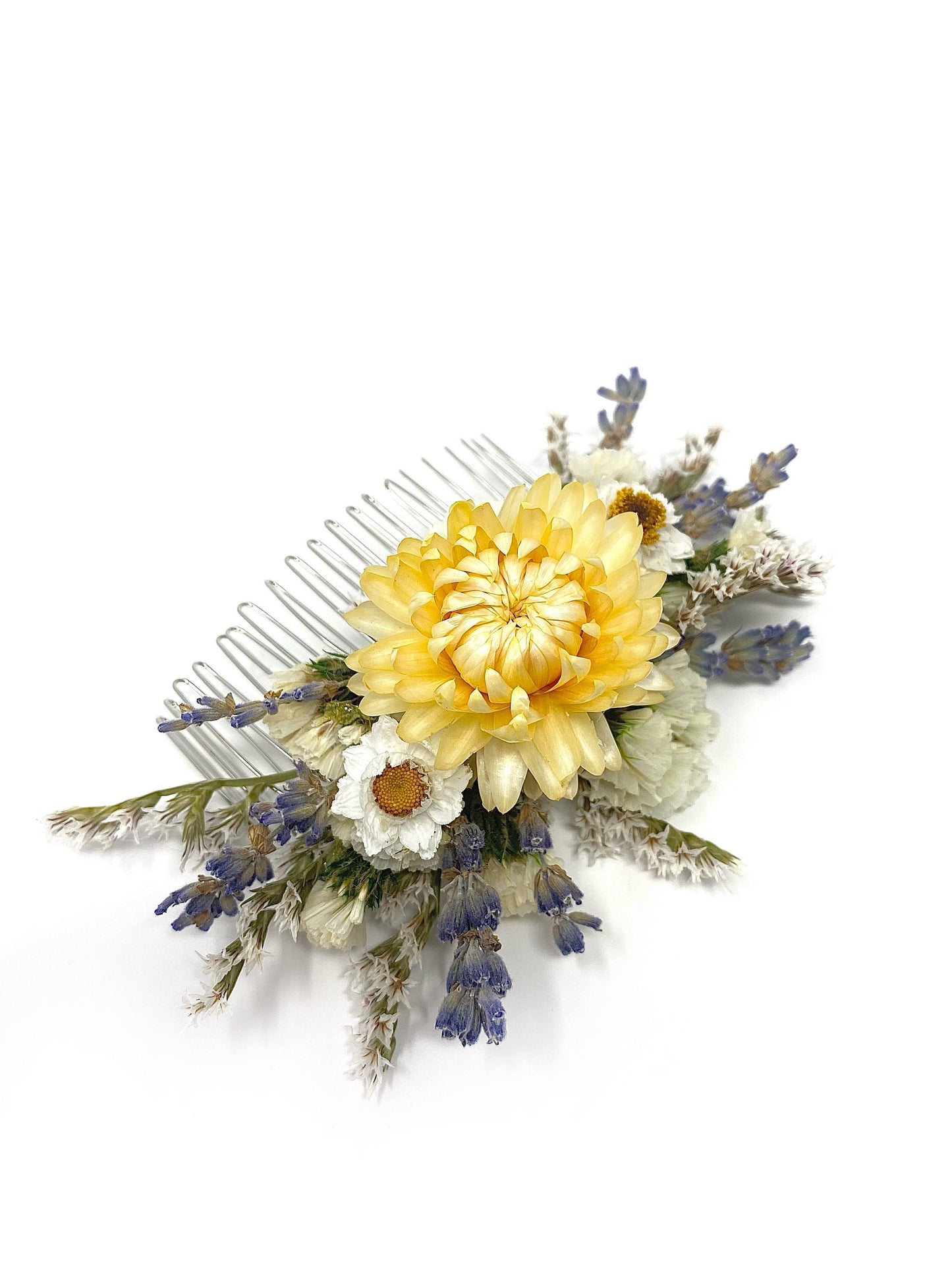 Hair Comb, Dried Flowers, Preserved Floral, Hair Accessories, Wedding Accessories, Strawflowers, Prom, Lavender, German Statice, Ammobium