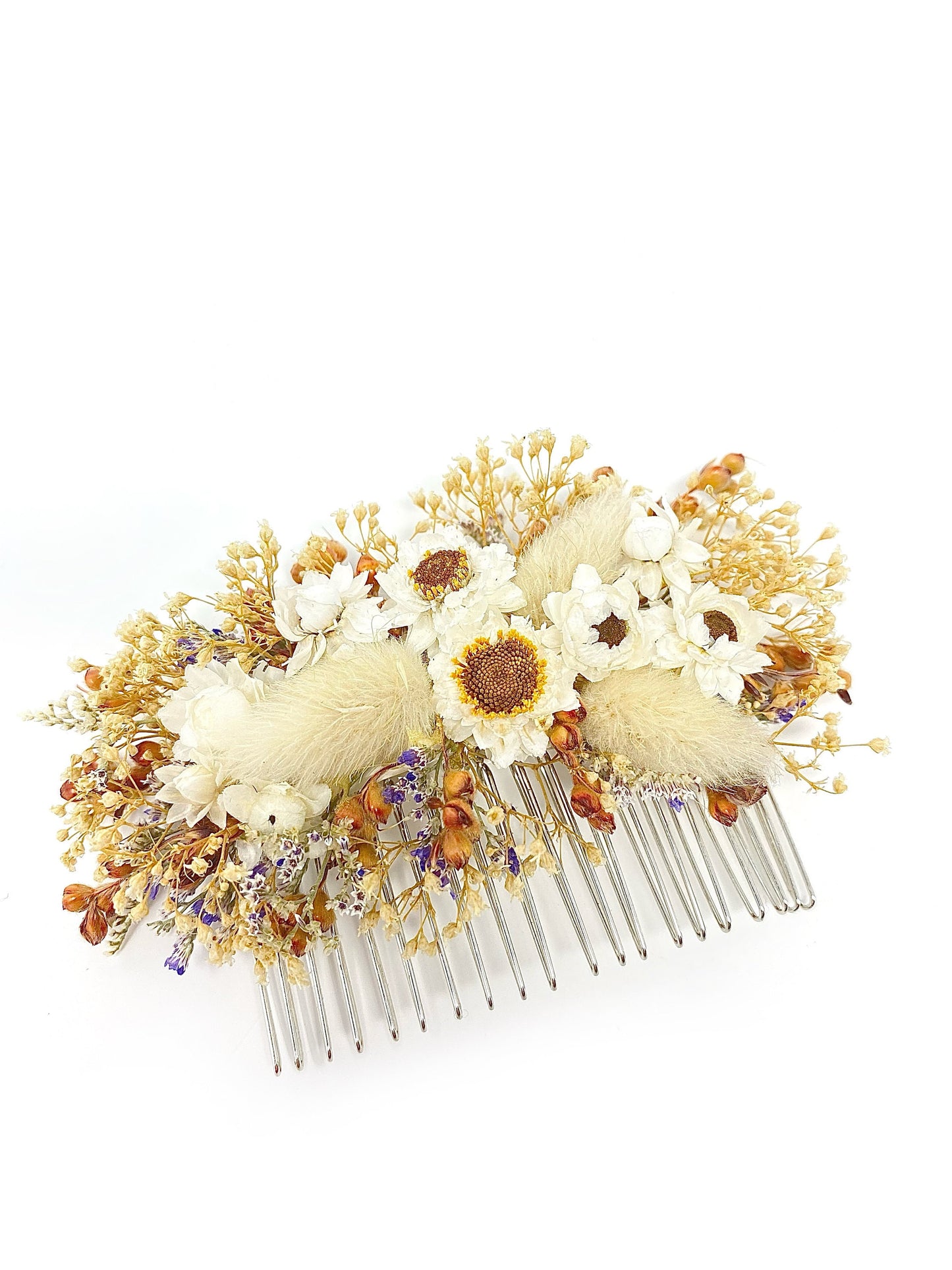 Wedding Bouquet, Fall, Dried Flowers, Hair comb, Head Wreath, Preserved, Rustic, Ammobium, bunny tails, ammonium, red broom corn,