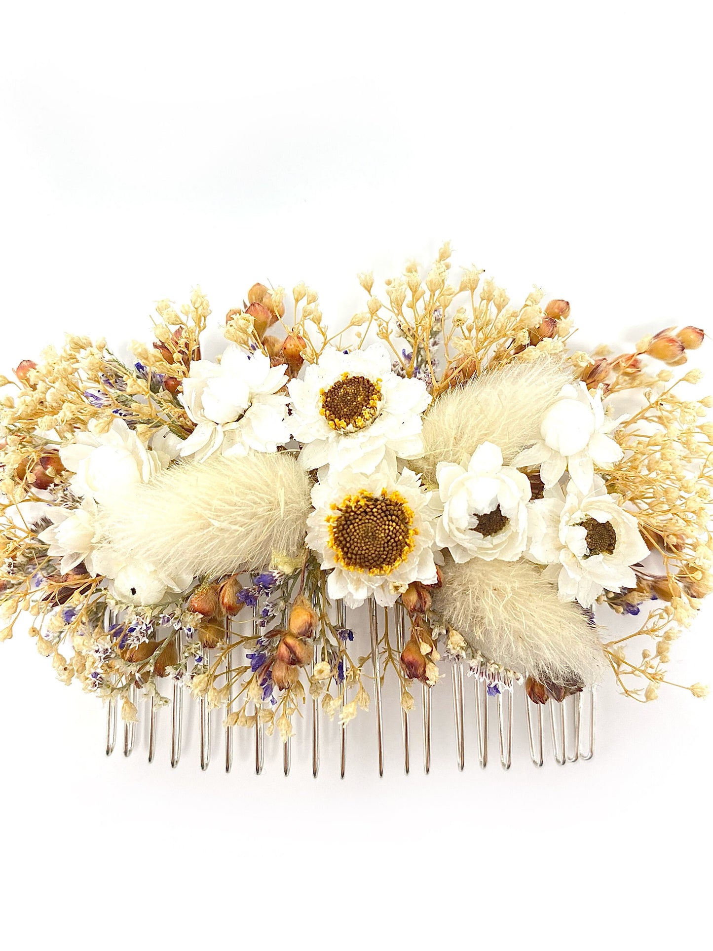 Hair Comb, Dried Flowers, Hair Pins, Bridal, Hair Accessories, Wedding Accessories, Ammobium, Bunny Tails, Preserved Floral, Caspia