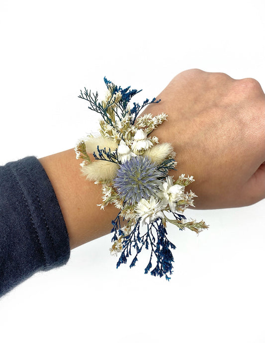 Corsage, Wedding Accessories, Dried Flowers, Preserved Floral, Blue and White, Globe Thistle, Hand Decor, Ammobium, Caspia