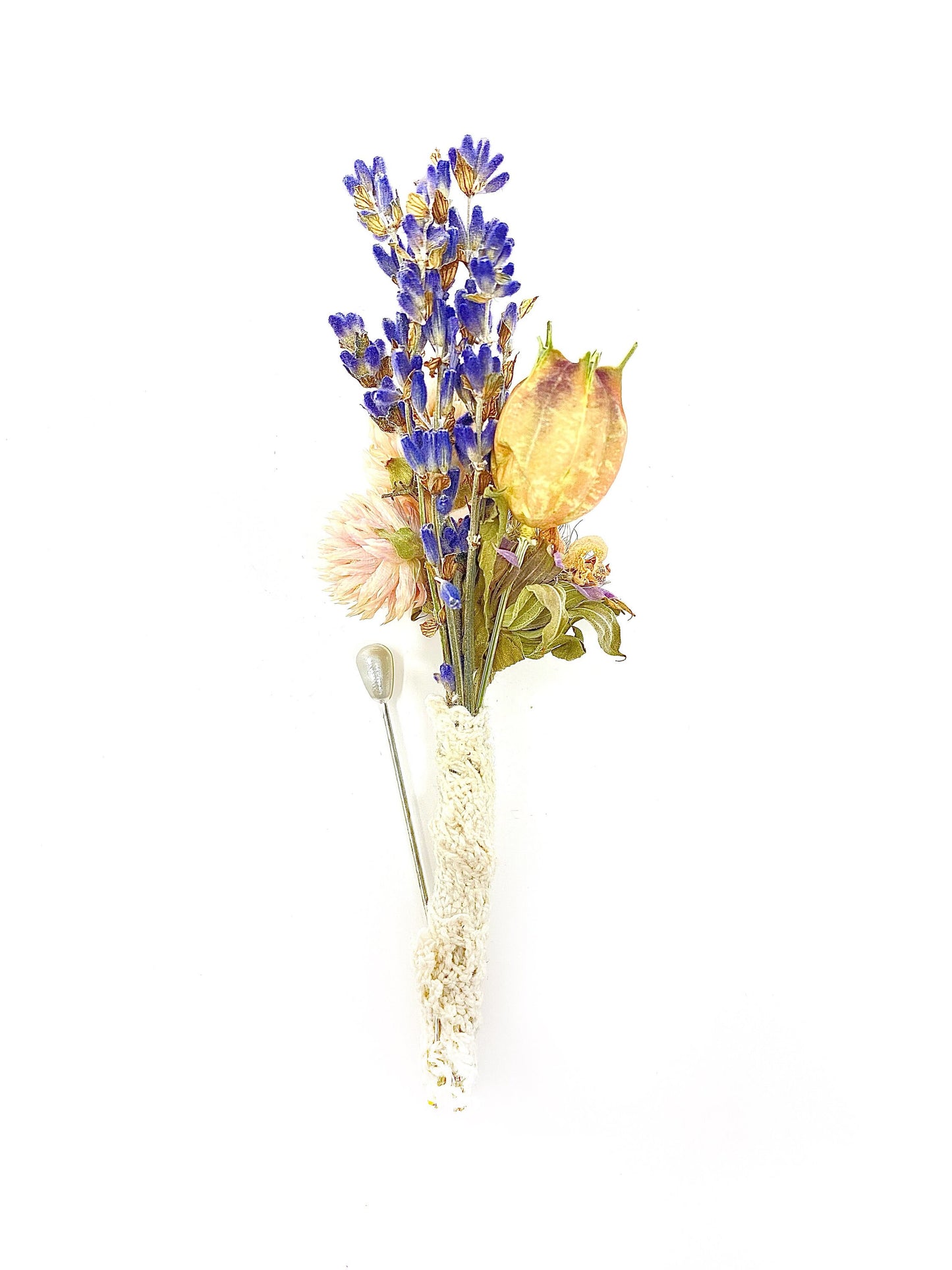Boutonniere, Dried Flowers, Wedding Accessories, Preserved Floral, Bridal, Lavender, Nigella, Pink and Purple, Blue
