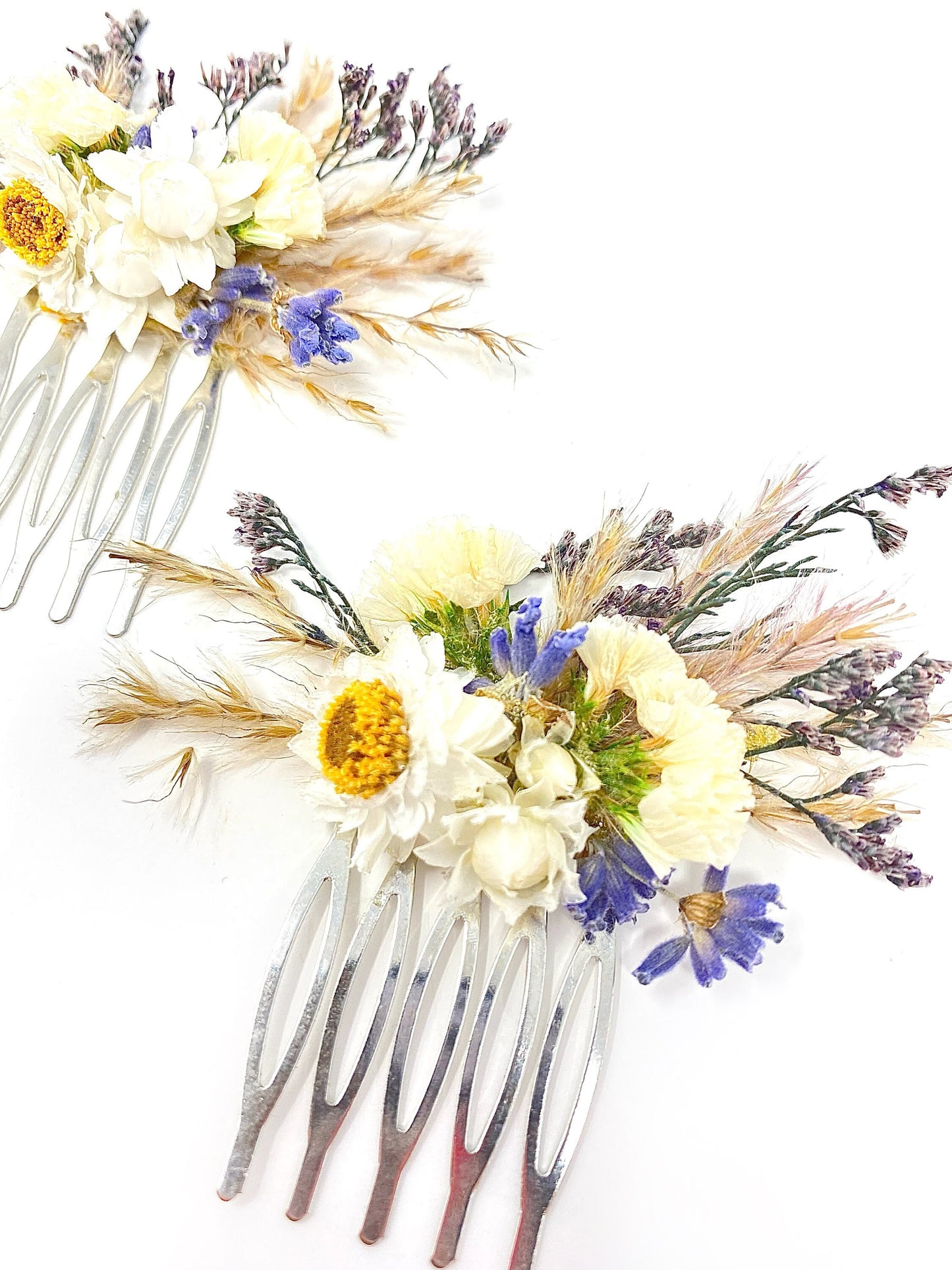Mini Hair Combs, Wedding Accessories, Dried Flowers, Hair Accessories, Preserved Floral, Bridal, Ammobium, Pampas, Purple and White