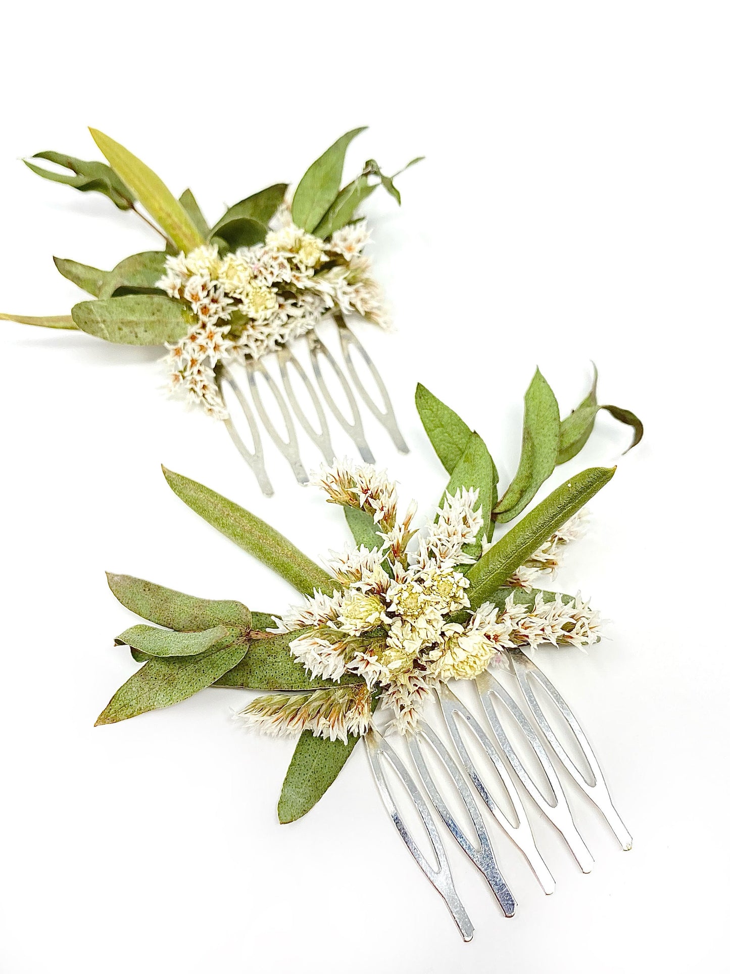 Mini Hair Combs, Wedding Accessories, Dried Flowers, Preserved Floral, Hair Accessories, Greenery, German Statice, Bridal, Achillea of Pearl