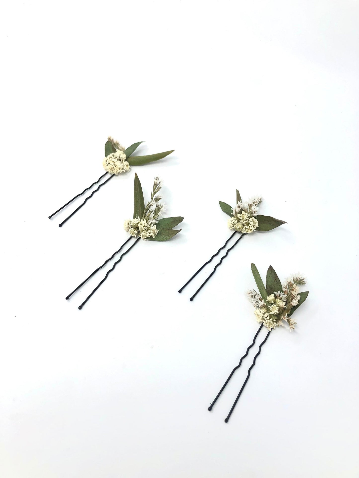 Green White Hair Pins, Wedding Hair, Dried Floral, Wedding Flowers, Preserved,Head Wreath, Hair Comb, Hair Clips, Whimsical, Forest, Simple