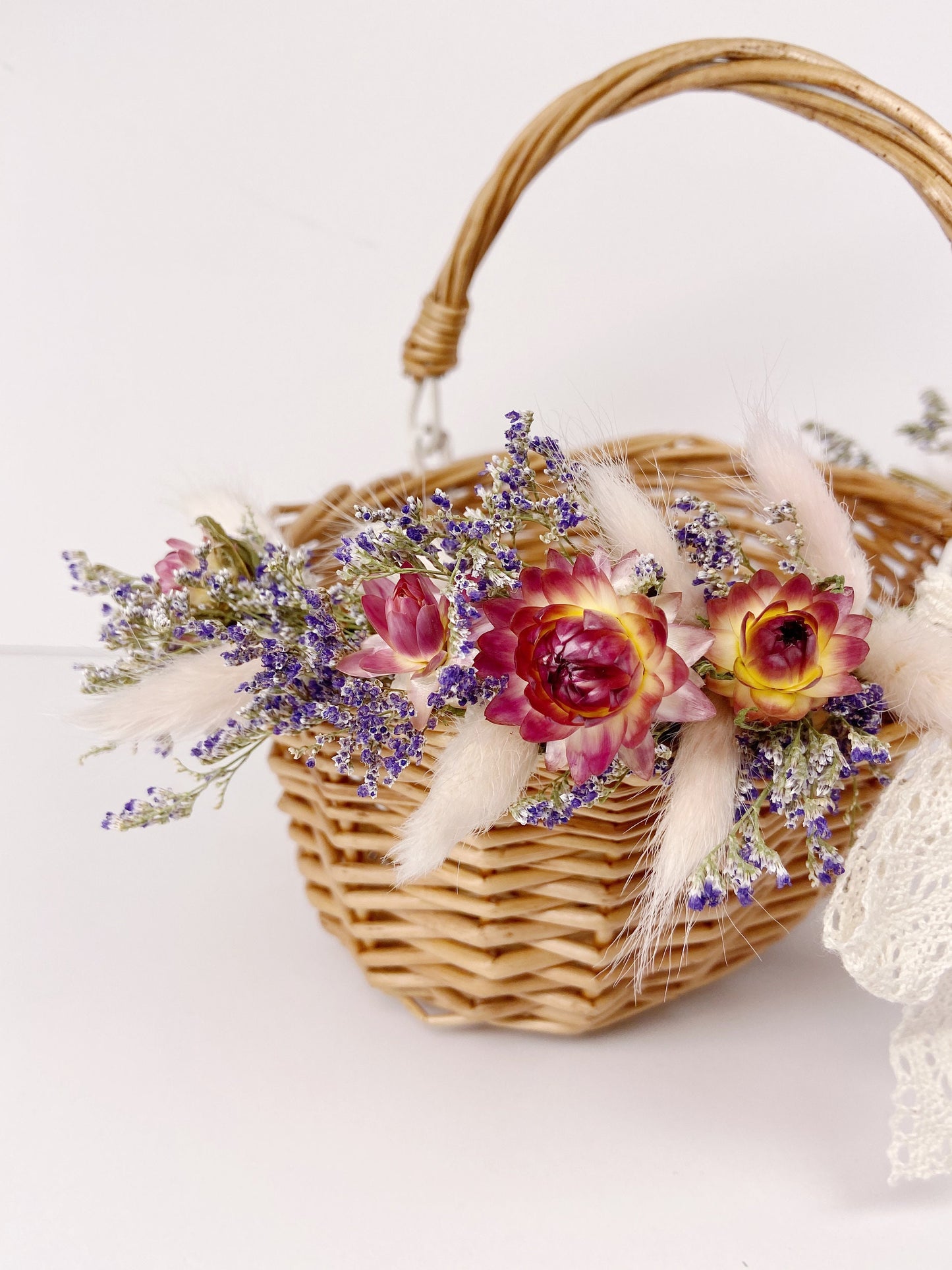 Flower Girl Basket, Wedding Basket, Wooden, Rose Petals, Dried Flowers, Preserved, Aisle Runner, Decorated Basket, Details, Floral, Bridal