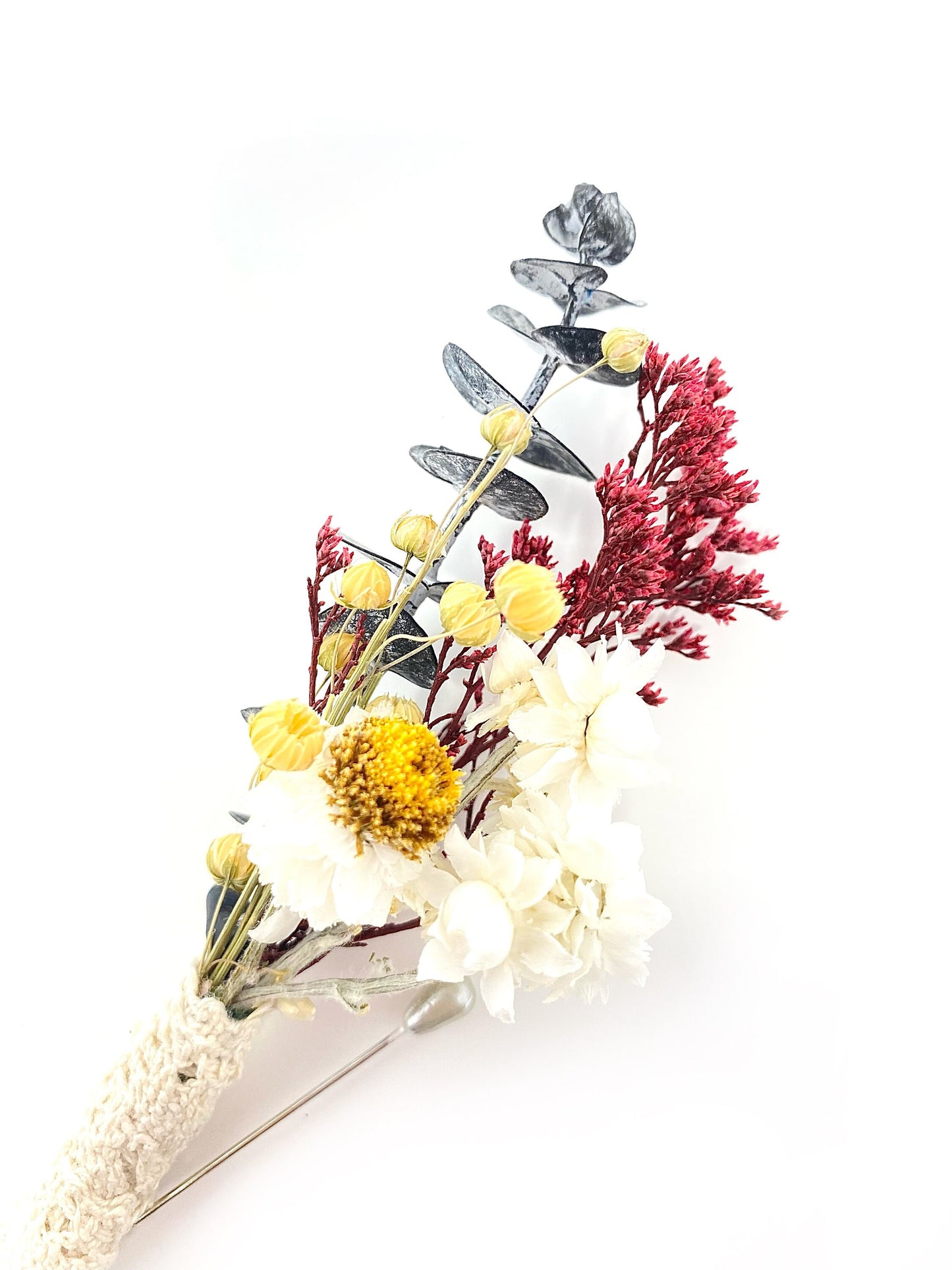 Wedding Boutonniere, Dried Flowers, Bridal Accessories, Preserved Floral, Prom, Ammobium, Red and Blue, Caspia