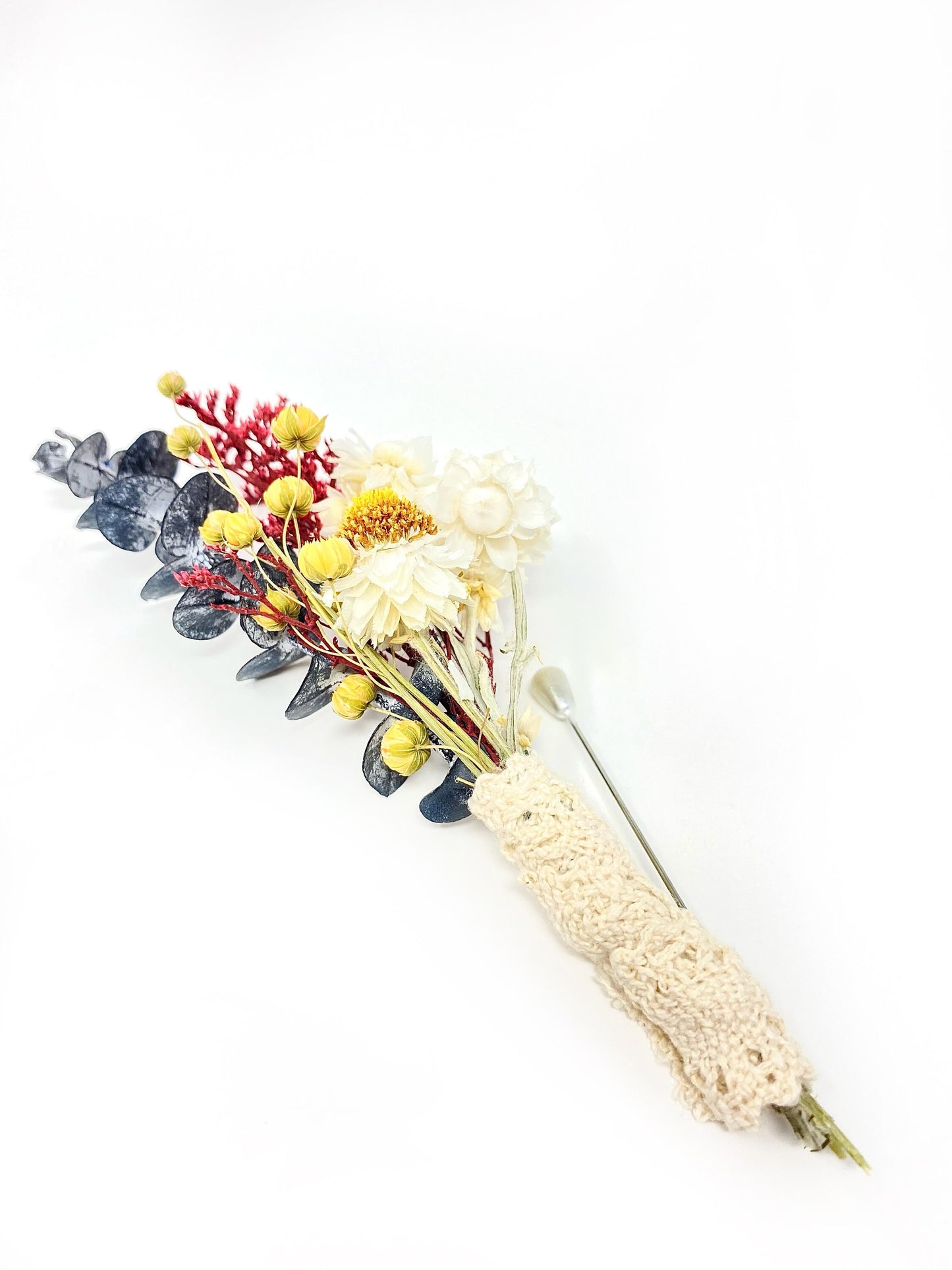 Wedding Boutonniere, Dried Flowers, Bridal Accessories, Preserved Floral, Prom, Ammobium, Red and Blue, Caspia