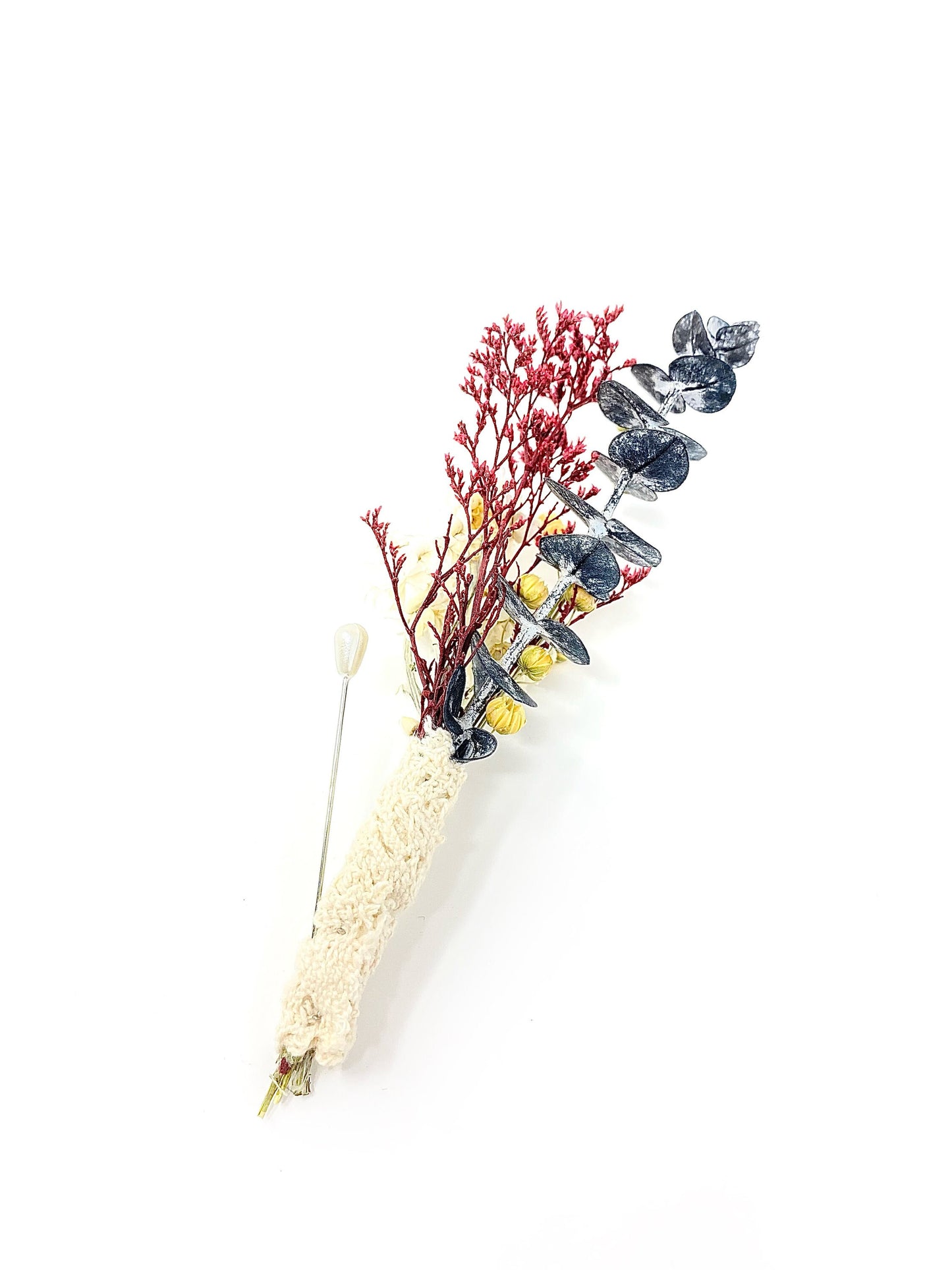 Wedding Boutonniere, Dried Flowers, Bridal Accessories, Preserved Floral, Prom, Ammobium, Red and Blue, Caspia