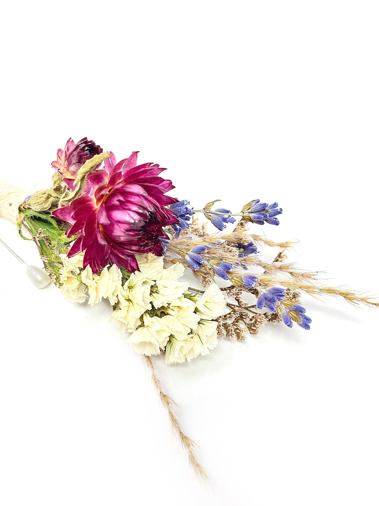 Wedding Boutonniere, Preserved Floral, Dried Flowers, Bridal Accessories, Decor, Strawflowers, Lavender