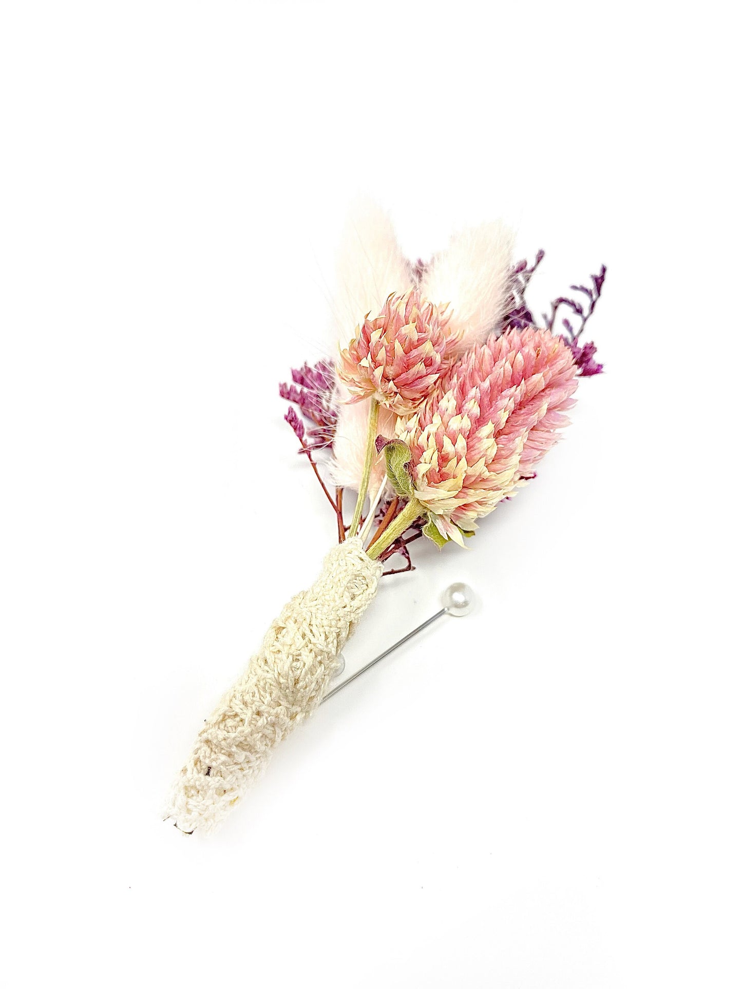 Boutonniere, Wedding Accessories, Dried Flowers, Preserved Floral, Bridal, Decor, Caspia, Bunny Tails, Pink and Purple