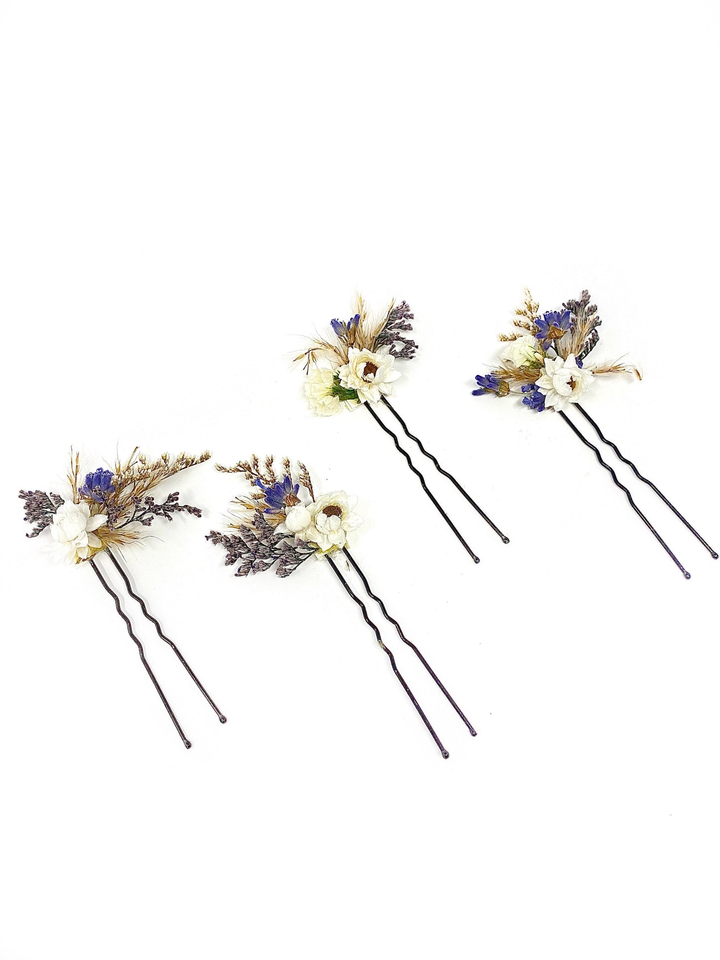 Wedding Hair Pins, Dried Flowers, Preserved Floral, Bridal Accessories, Purple and White, Lavender
