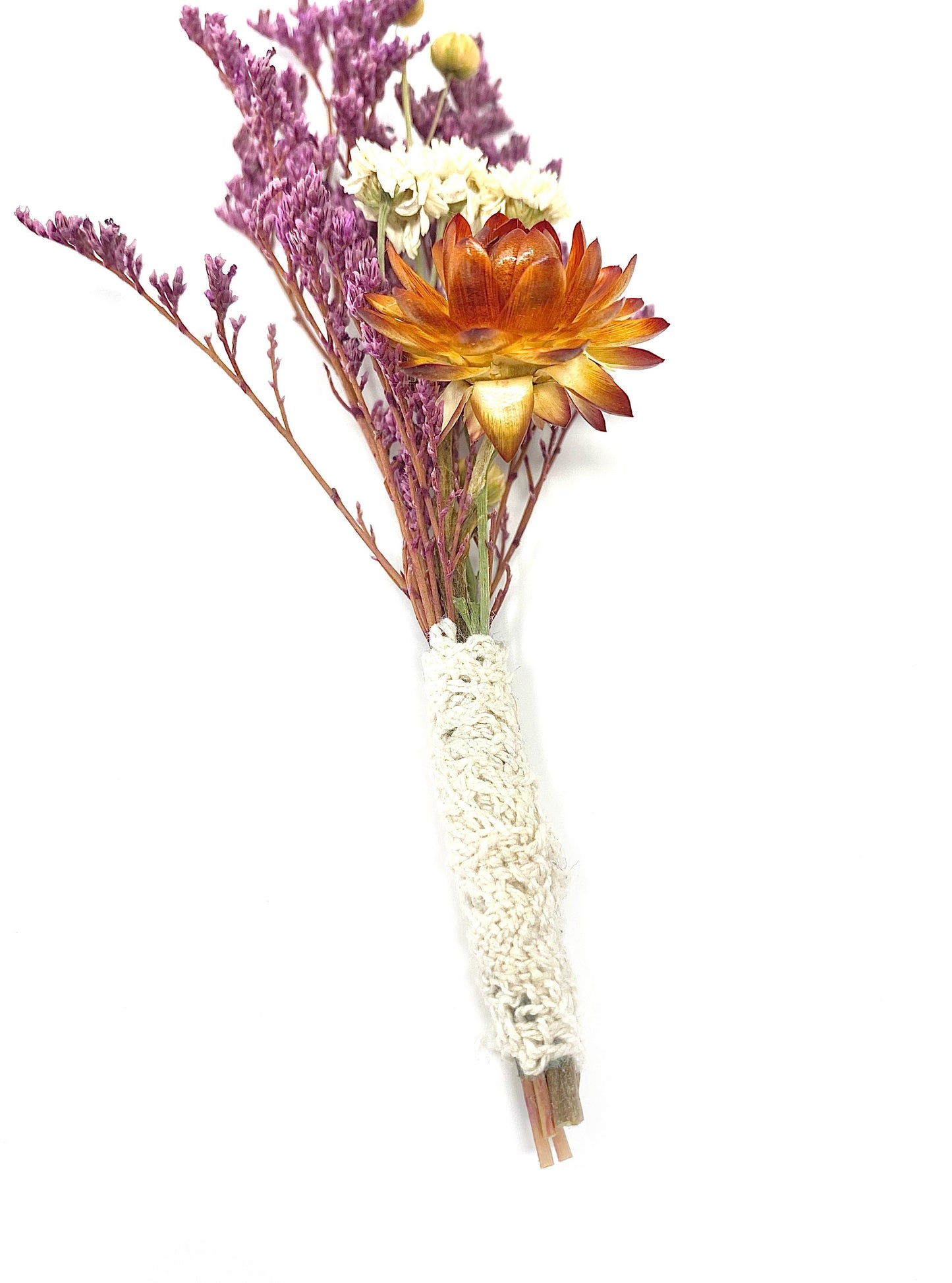 Boutonniere, Dried Flowers, Wedding Accessories, Preserved Floral, Bridal, Strawflower, Purple and Orange, Caspia