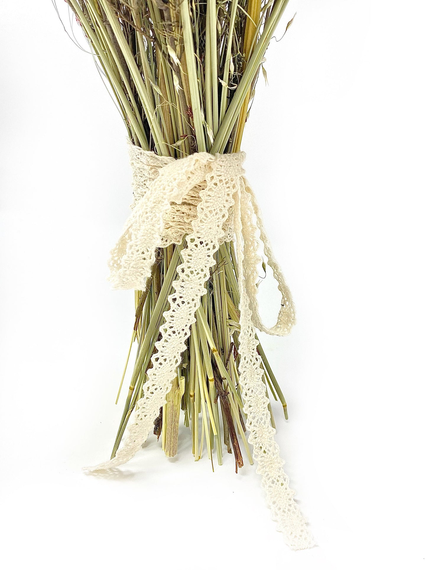 Wedding Bouquet, Dried Flowers, Strawflowers, Preserved Floral, Bridal, Ribbon, Peonies, Simple, Green and White, Bunny Tails, Red Silk