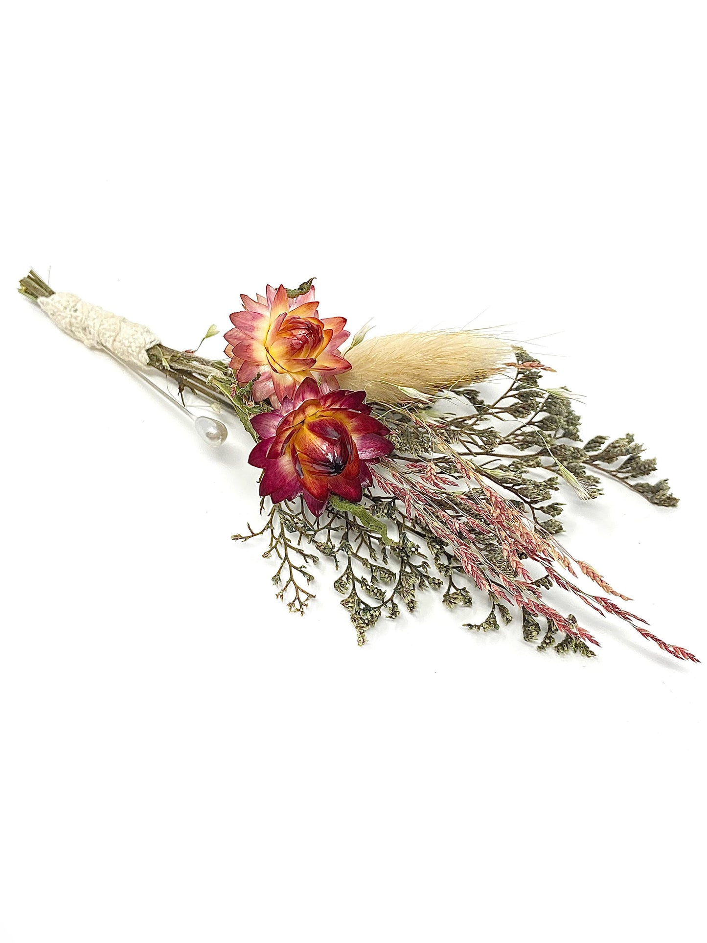 Wedding Boutonniere, Preserved Floral, Dried Flowers, Bridal Accessories, Decor, Strawflowers, Bunny Tails