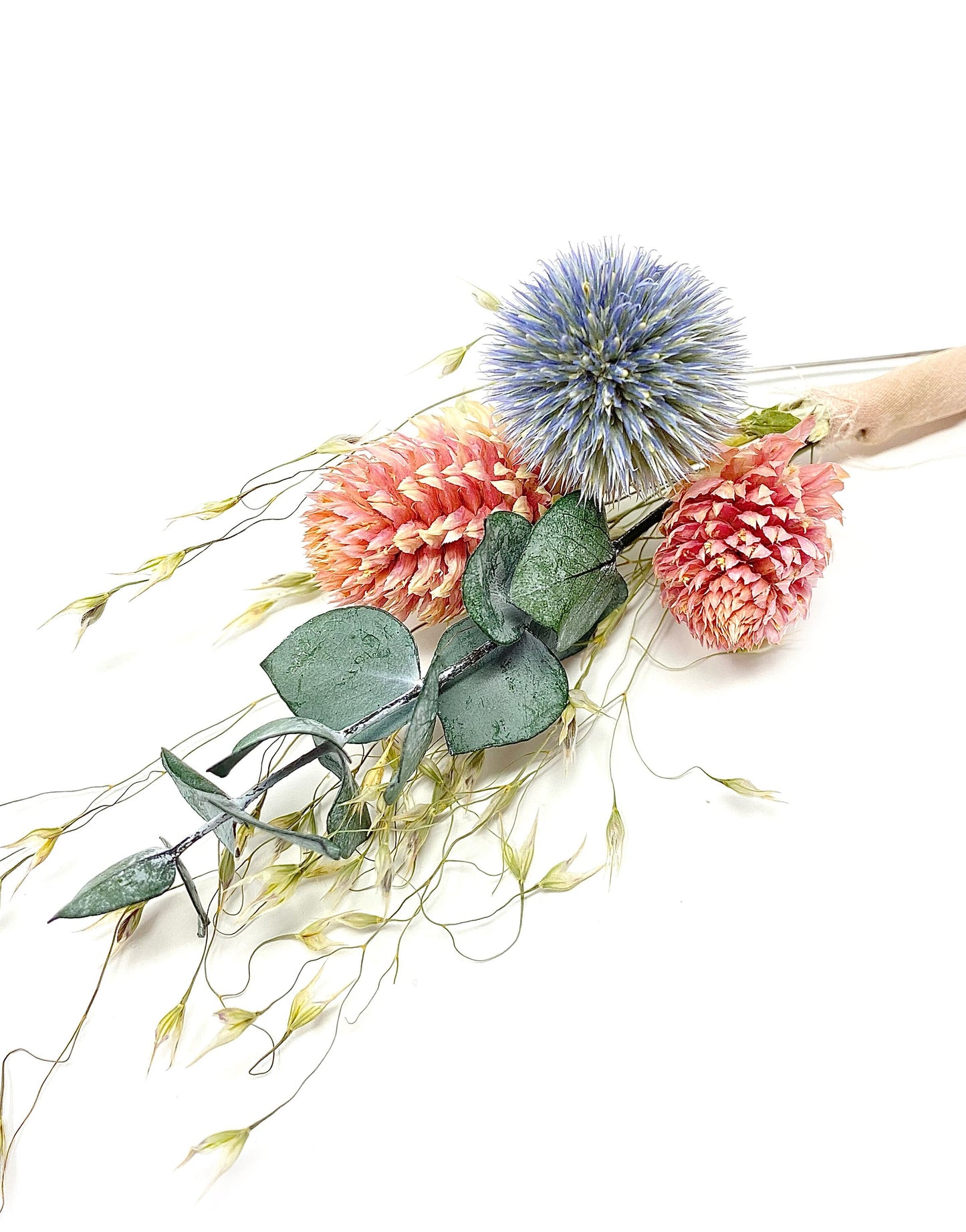 Wedding Boutonniere, Preserved Floral, Dried Flowers, Bridal Accessories, Winter, Decor, Blue and Pink, Eucalyptus, Globe Thistle
