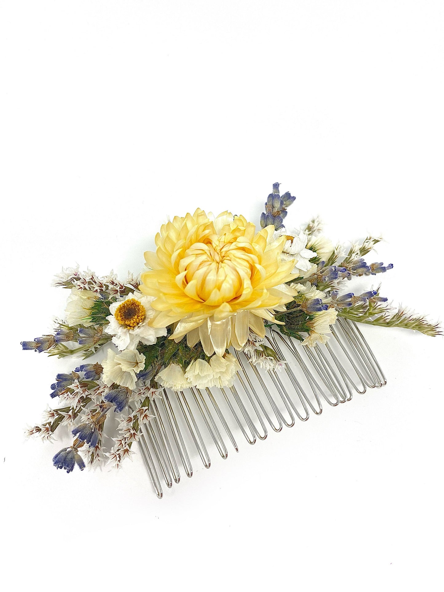 Hair Comb, Dried Flowers, Preserved Floral, Hair Accessories, Wedding Accessories, Strawflowers, Prom, Lavender, German Statice, Ammobium