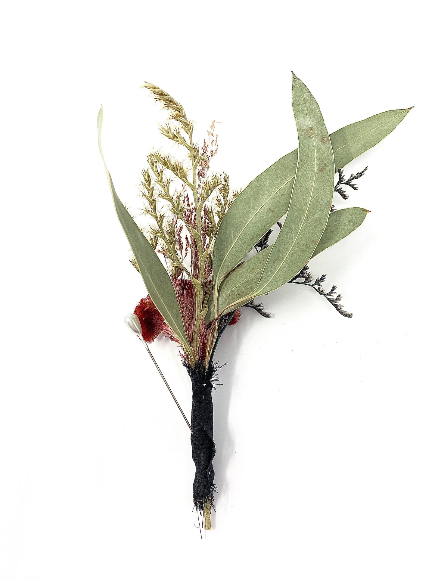 Boutonniere, Dried Flowers, Preserved Floral, Wedding Accessories, Coxcomb, Greenery, Caspia, Bridal