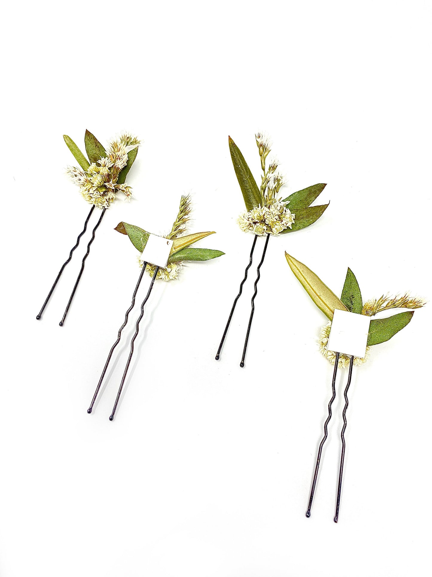 Green White Hair Pins, Wedding Hair, Dried Floral, Wedding Flowers, Preserved,Head Wreath, Hair Comb, Hair Clips, Whimsical, Forest, Simple