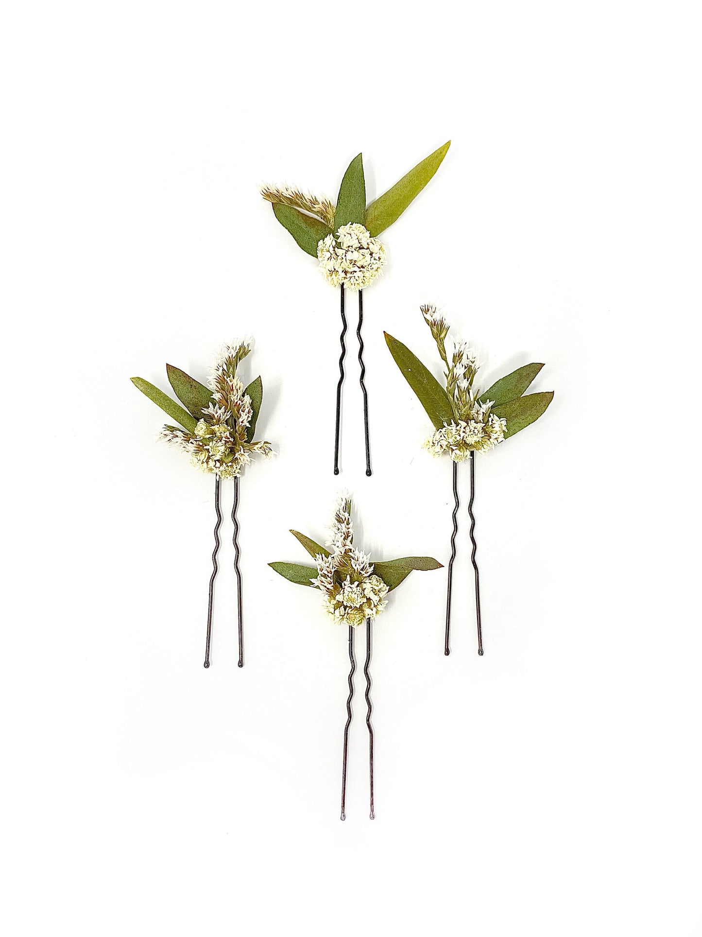 Green White Hair Pins, Wedding Hair, Dried Floral, Wedding Flowers, Preserved,Head Wreath, Hair Comb, Hair Clips, Whimsical, Forest, Simple